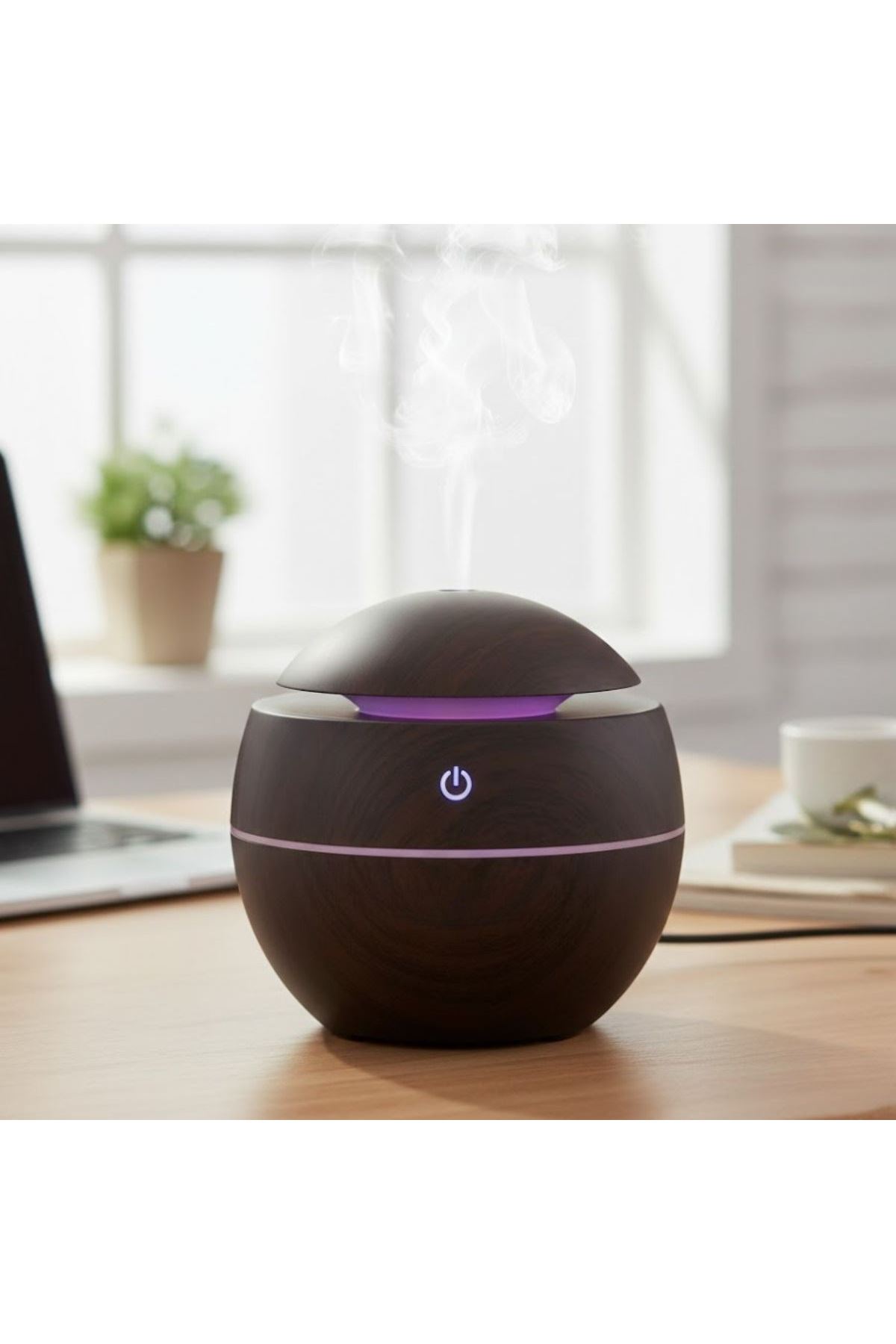 Küre Model Akasya Renk Hava Nemlendirici – Ultrasonik Soğuk Buhar Makinesi, LED Işıklı Masaüstü Oda Nemlendirici