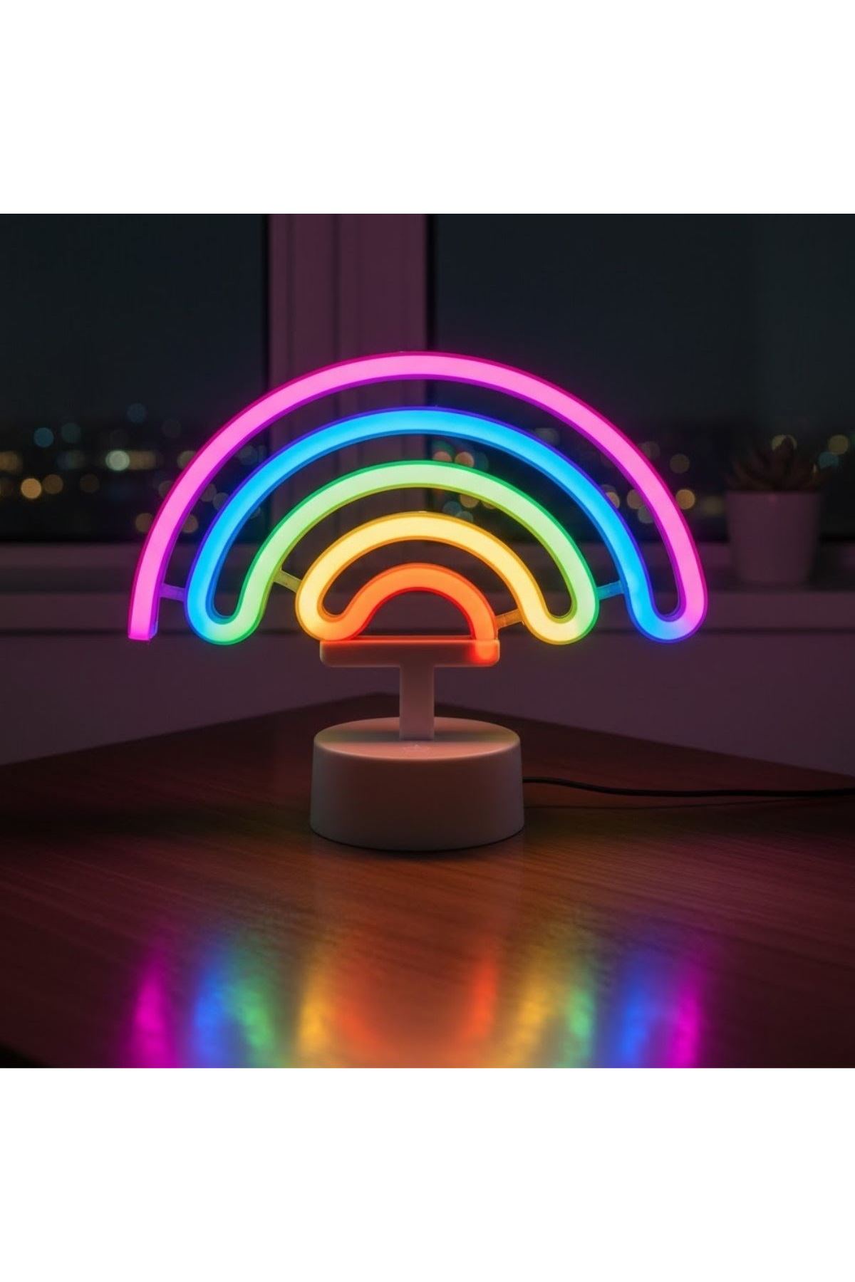 Plastik Gökkuşağı Neon LED Işık – Dekoratif Renkli Masaüstü ve Ambiyans Aydınlatması