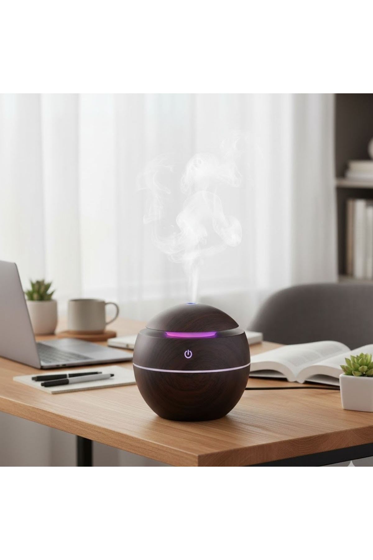 Küre Model Akasya Renk Hava Nemlendirici – Ultrasonik Soğuk Buhar Makinesi, LED Işıklı Masaüstü Oda Nemlendirici