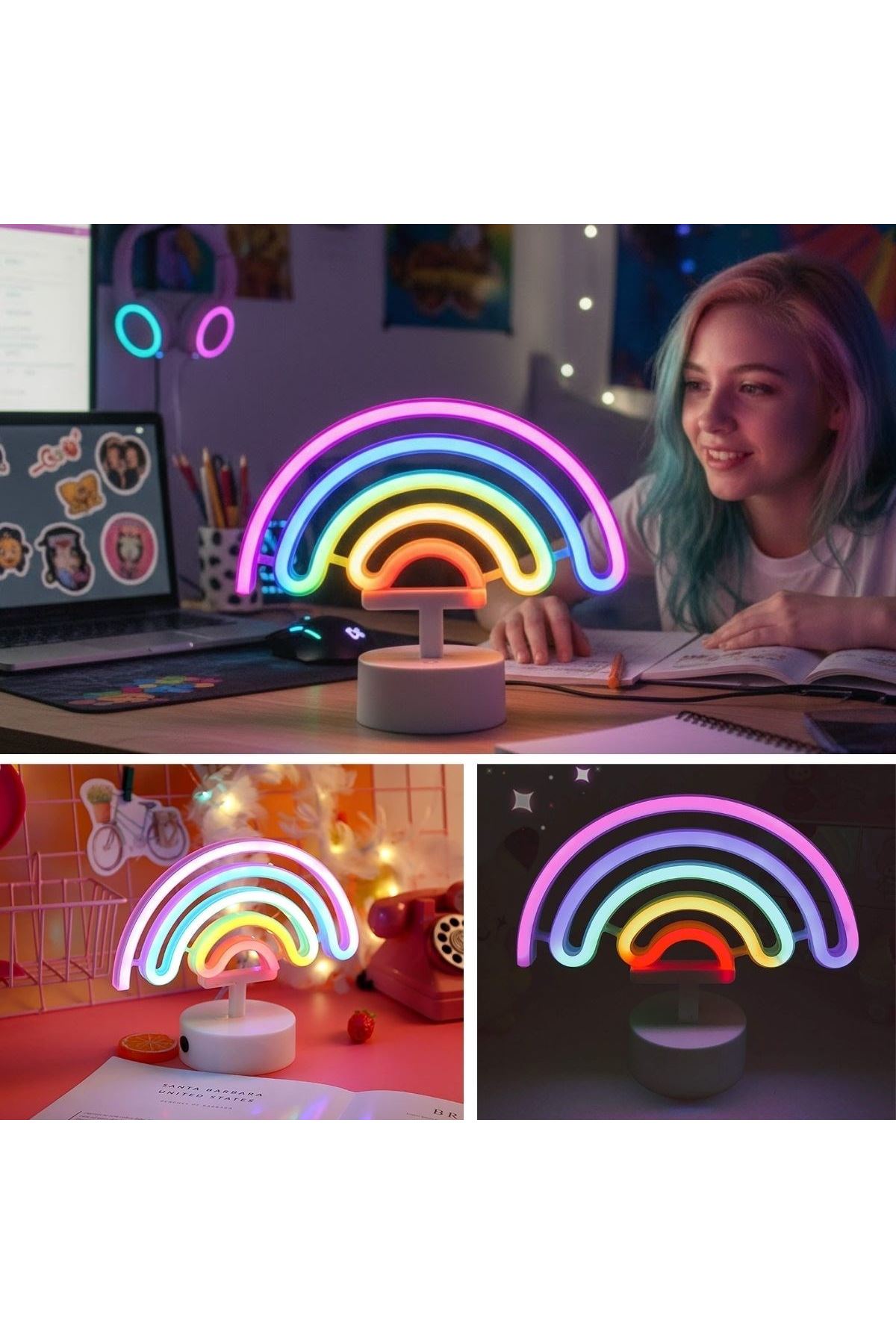 Plastik Gökkuşağı Neon LED Işık – Dekoratif Renkli Masaüstü ve Ambiyans Aydınlatması