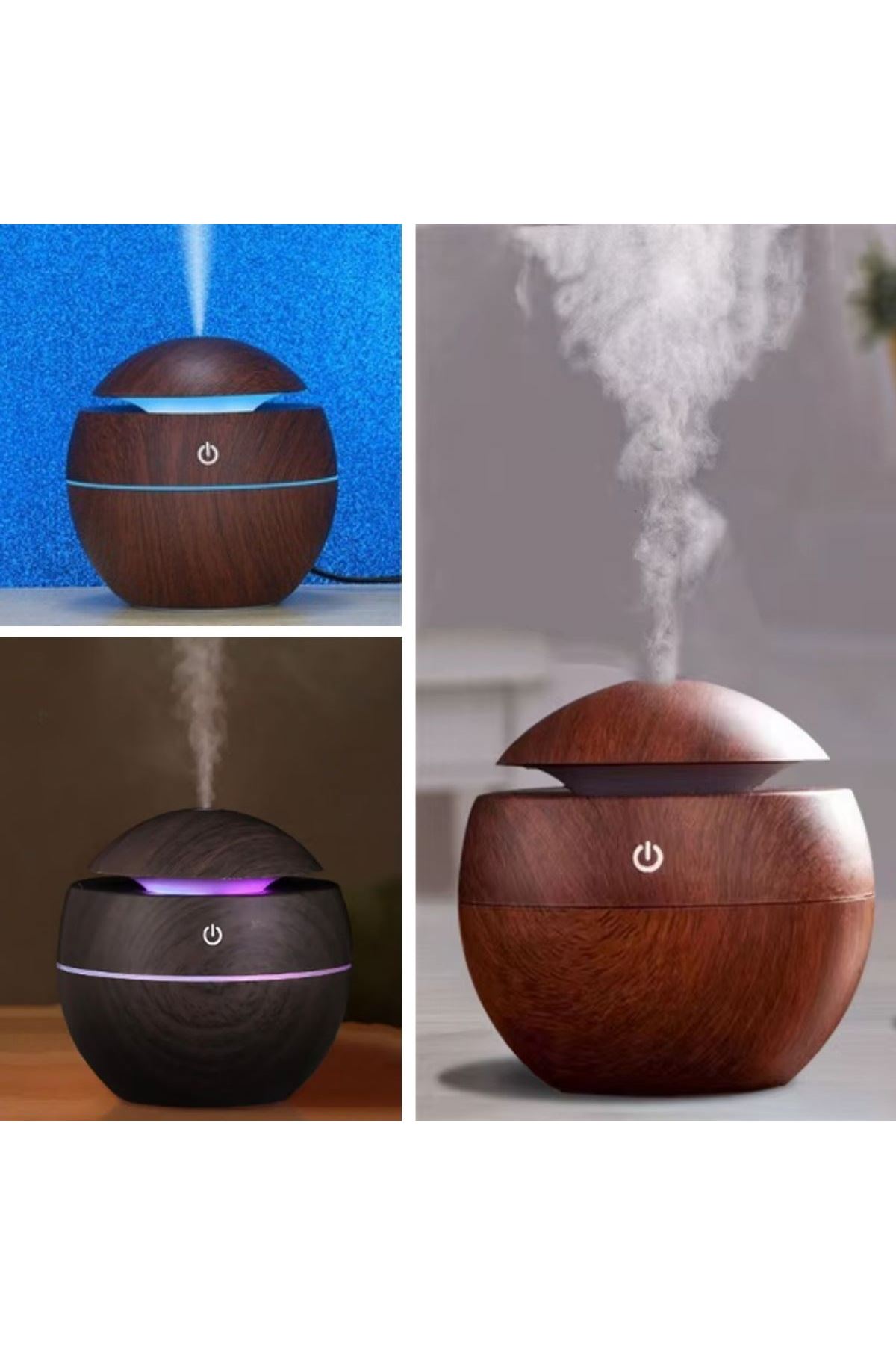 Küre Model Akasya Renk Hava Nemlendirici – Ultrasonik Soğuk Buhar Makinesi, LED Işıklı Masaüstü Oda Nemlendirici