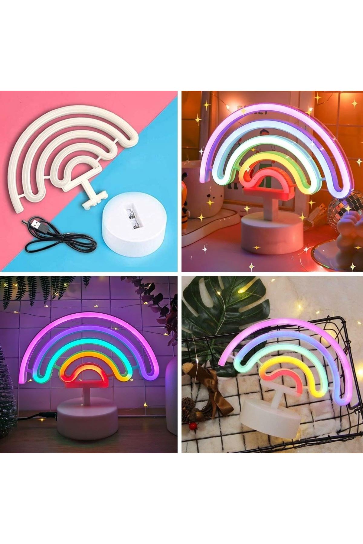 Plastik Gökkuşağı Neon LED Işık – Dekoratif Renkli Masaüstü ve Ambiyans Aydınlatması