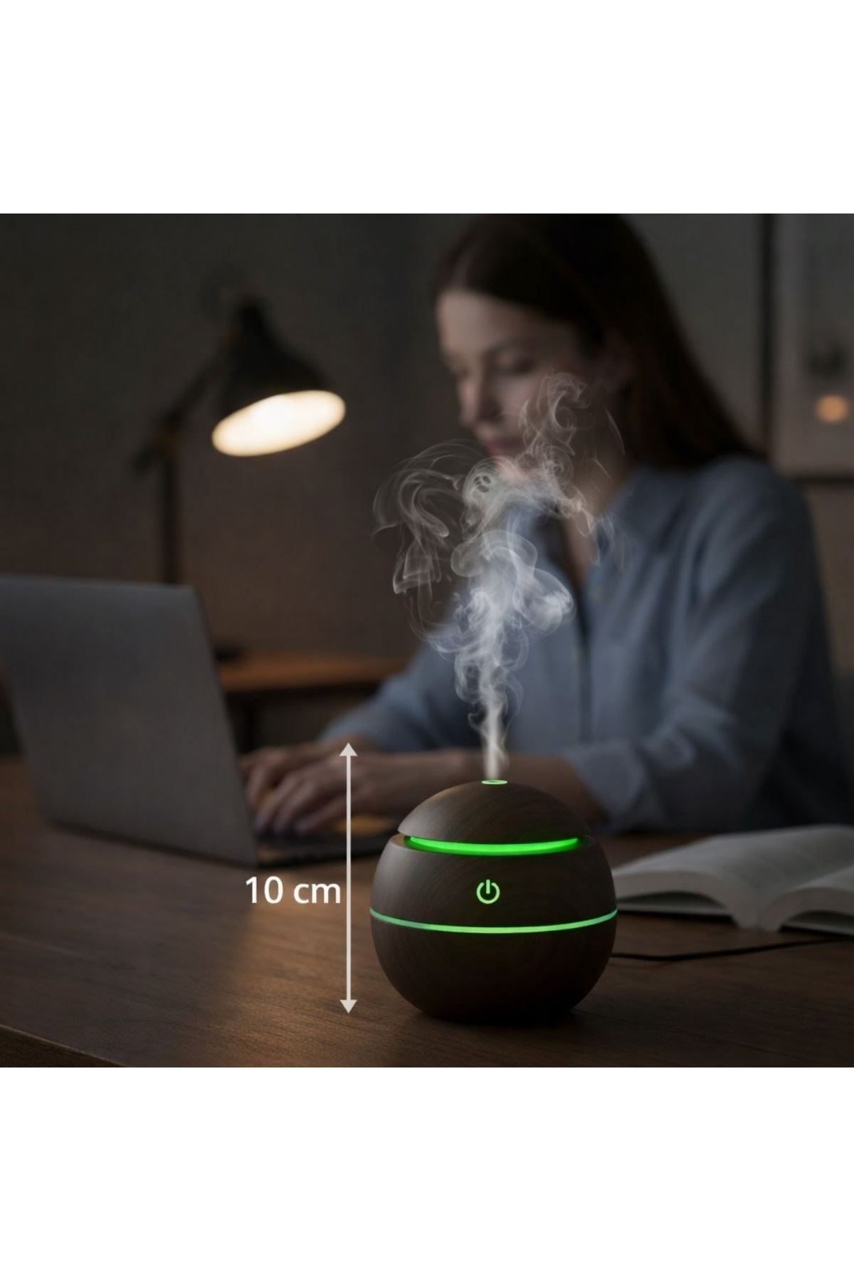 Küre Model Akasya Renk Hava Nemlendirici – Ultrasonik Soğuk Buhar Makinesi, LED Işıklı Masaüstü Oda Nemlendirici