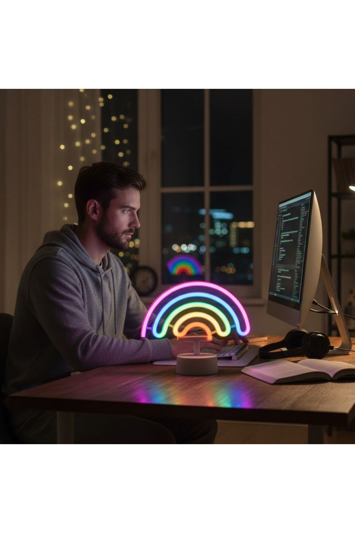 Plastik Gökkuşağı Neon LED Işık – Dekoratif Renkli Masaüstü ve Ambiyans Aydınlatması