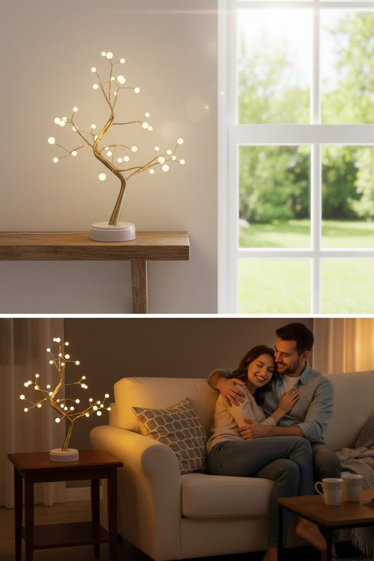 Masaüstü Boncuklu Şarjlı Ağaç Lamba – 3 Kademeli Dokunmatik Işık, Dekoratif LED Masaüstü Ortam Aydınlatması