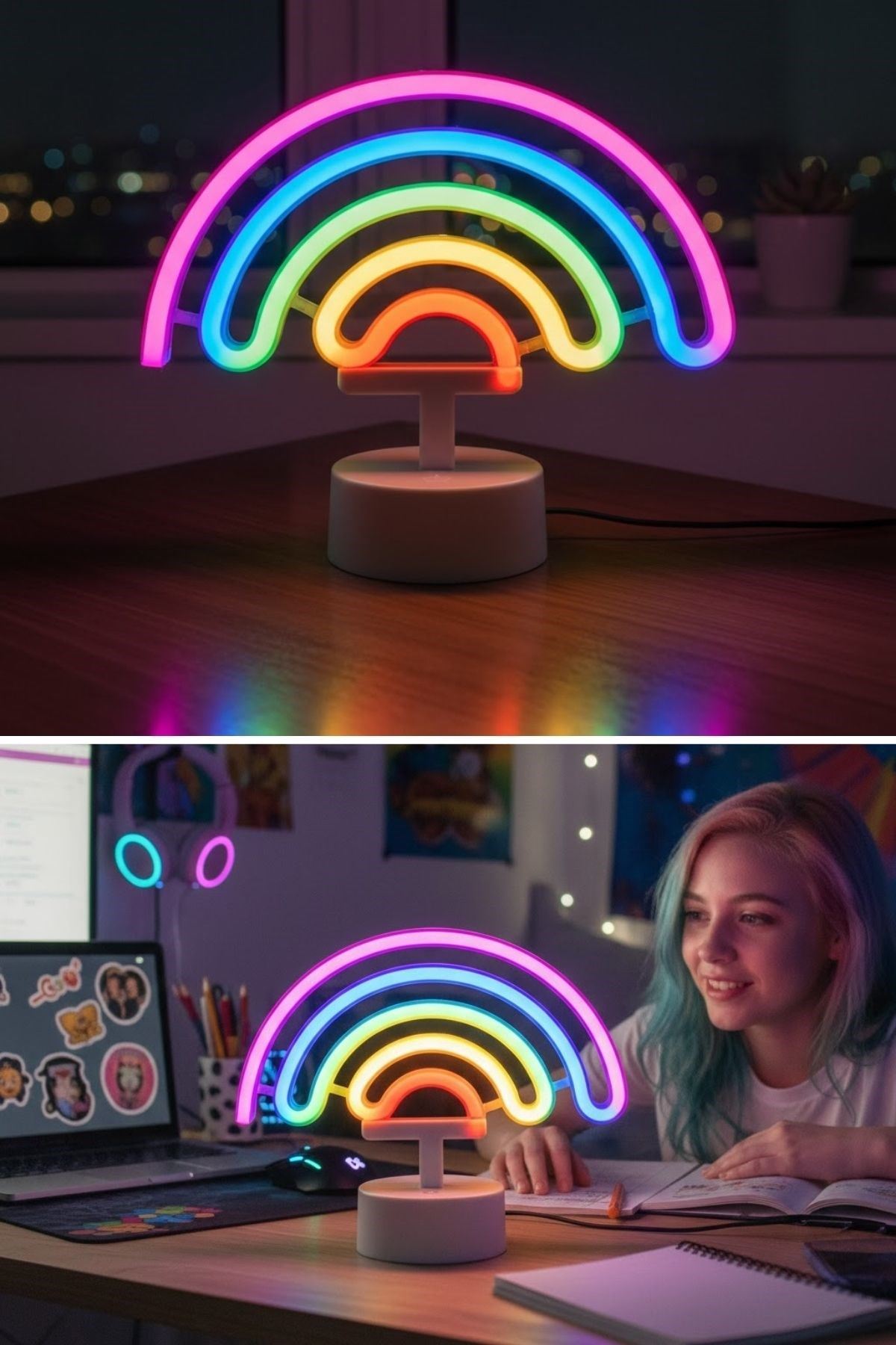 Plastik Gökkuşağı Neon LED Işık – Dekoratif Renkli Masaüstü ve Ambiyans Aydınlatması