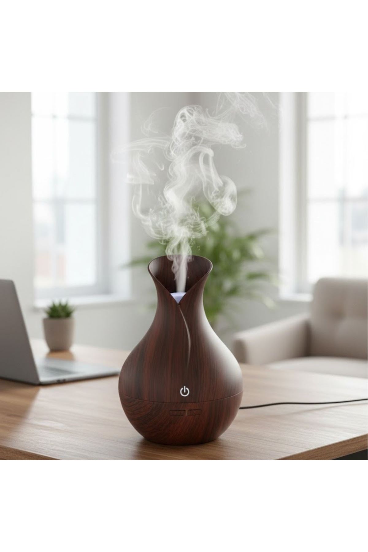 Damla Model Akasya Renk Hava Nemlendirici – Ultrasonik Soğuk Buhar Makinesi, LED Işıklı Masaüstü Oda Nemlendirici