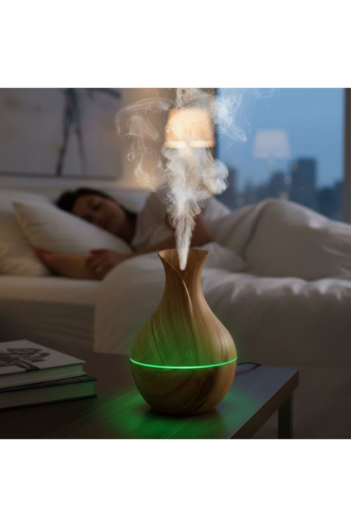 Damla Model Akasya Renk Hava Nemlendirici – Ultrasonik Soğuk Buhar Makinesi, LED Işıklı Masaüstü Oda Nemlendirici