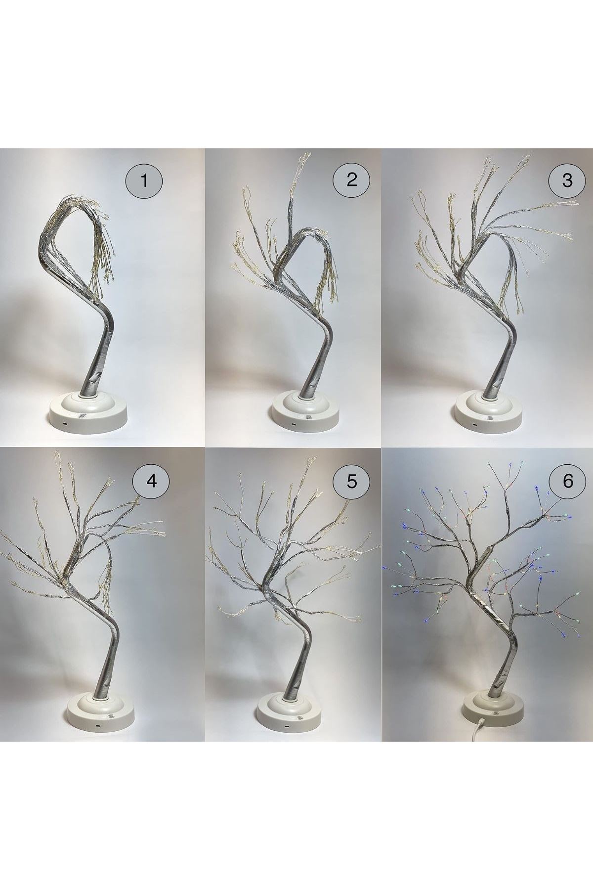 Masaüstü Peri Ağaç LED Lamba – Gün Işığı Rengi, 3 Kademeli Işık Ayarlı, Şarjlı Dekoratif Ortam Aydınlatması