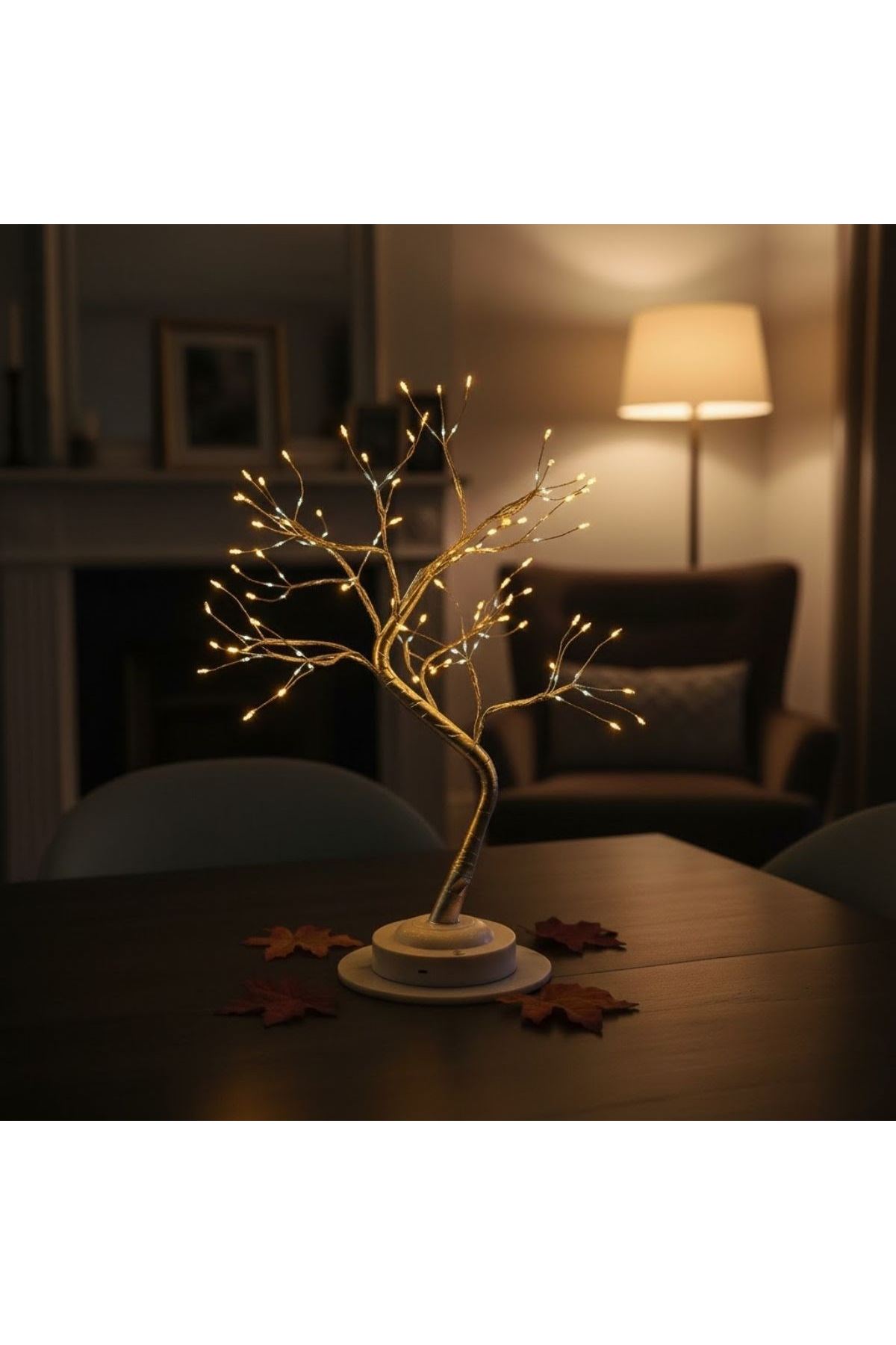 Masaüstü Peri Ağaç LED Lamba – Gün Işığı Rengi, 3 Kademeli Işık Ayarlı, Şarjlı Dekoratif Ortam Aydınlatması