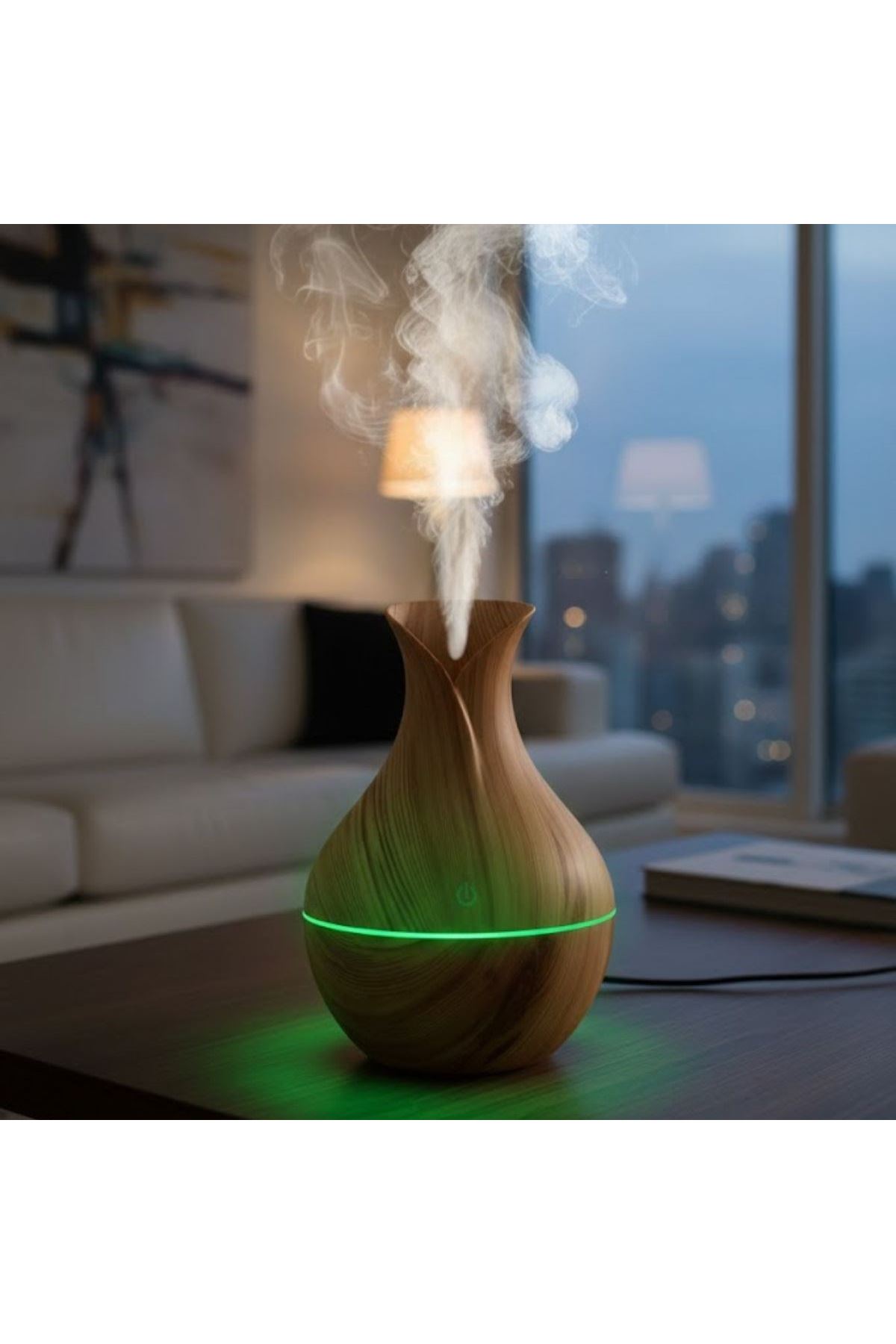 Damla Model Akasya Renk Hava Nemlendirici – Ultrasonik Soğuk Buhar Makinesi, LED Işıklı Masaüstü Oda Nemlendirici