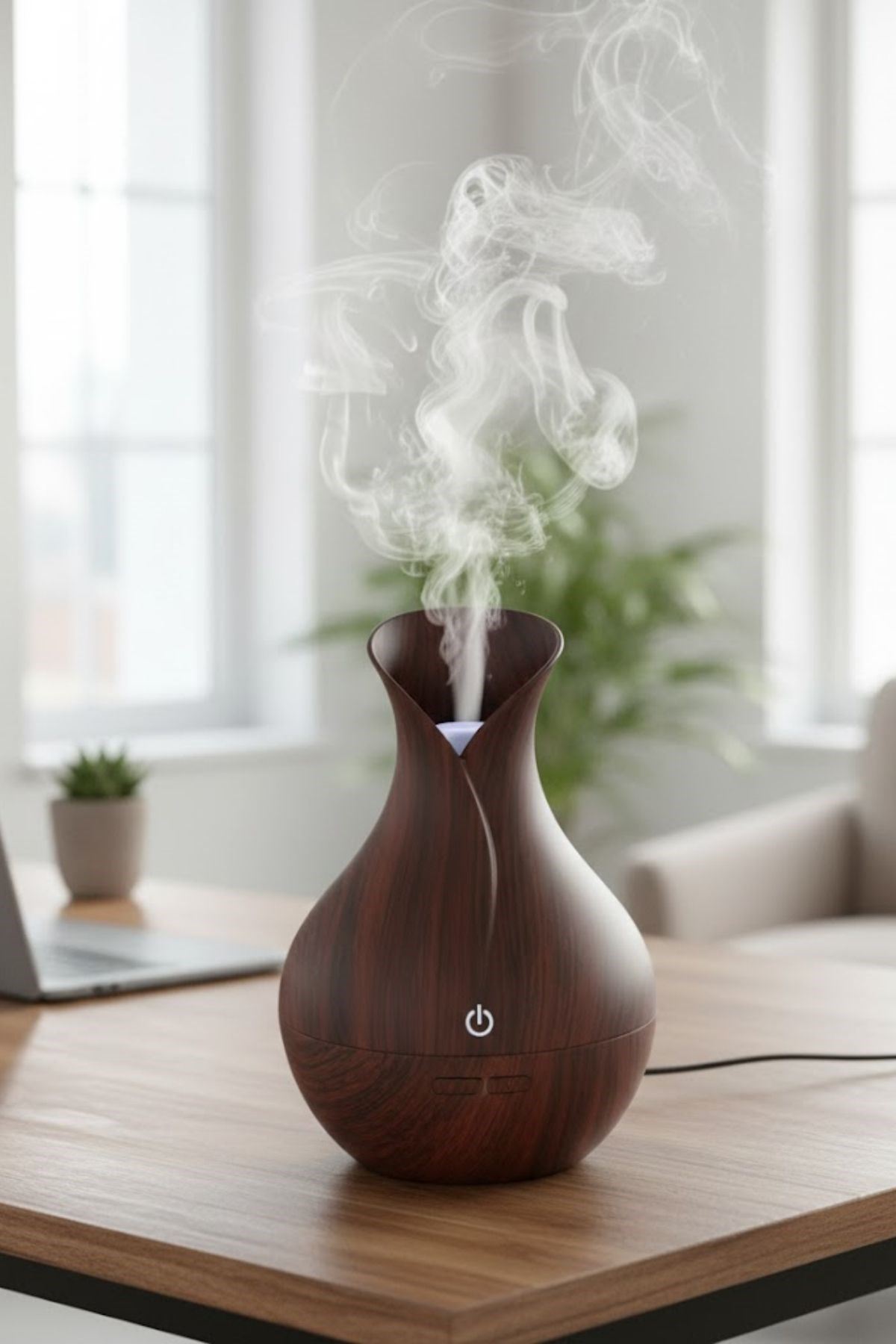 Damla Model Akasya Renk Hava Nemlendirici – Ultrasonik Soğuk Buhar Makinesi, LED Işıklı Masaüstü Oda Nemlendirici