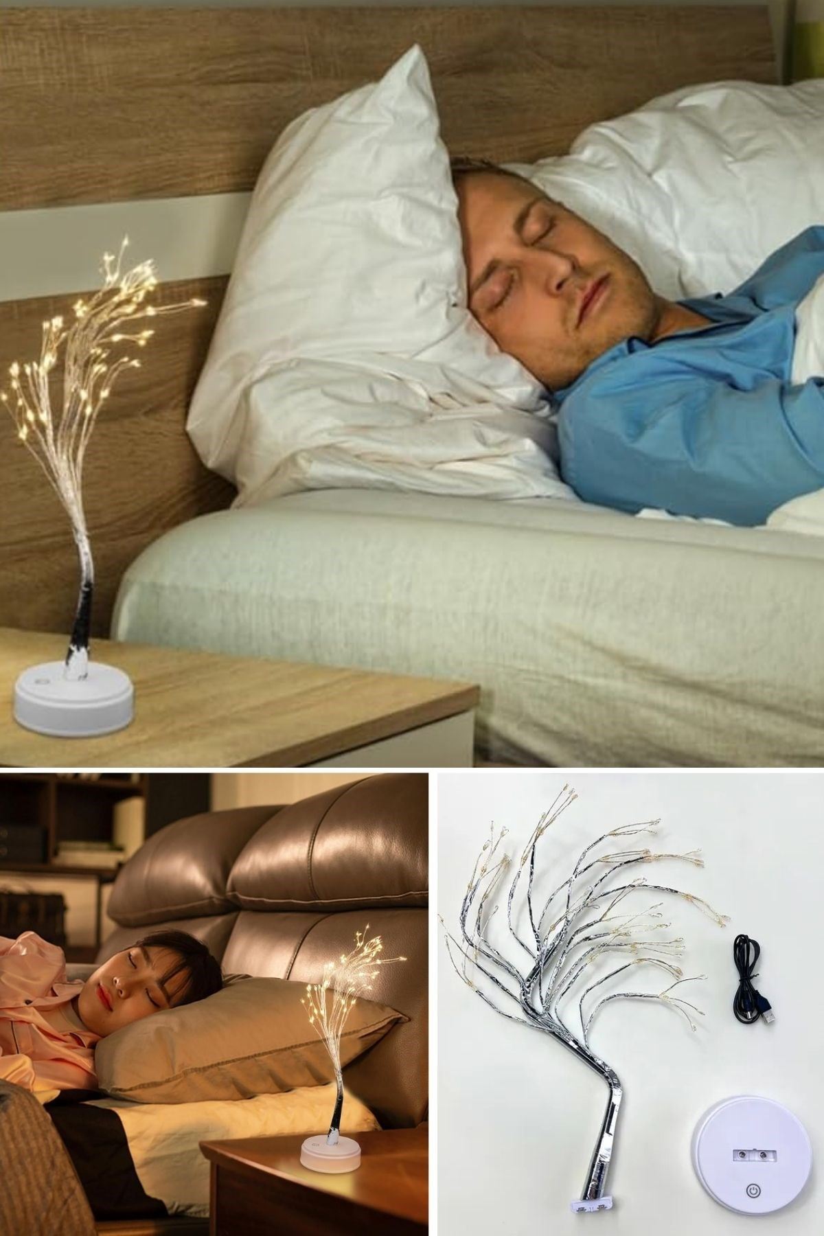 Masaüstü Peri Ağaç LED Lamba – Gün Işığı Rengi, 3 Kademeli Işık Ayarlı, Şarjlı Dekoratif Ortam Aydınlatması