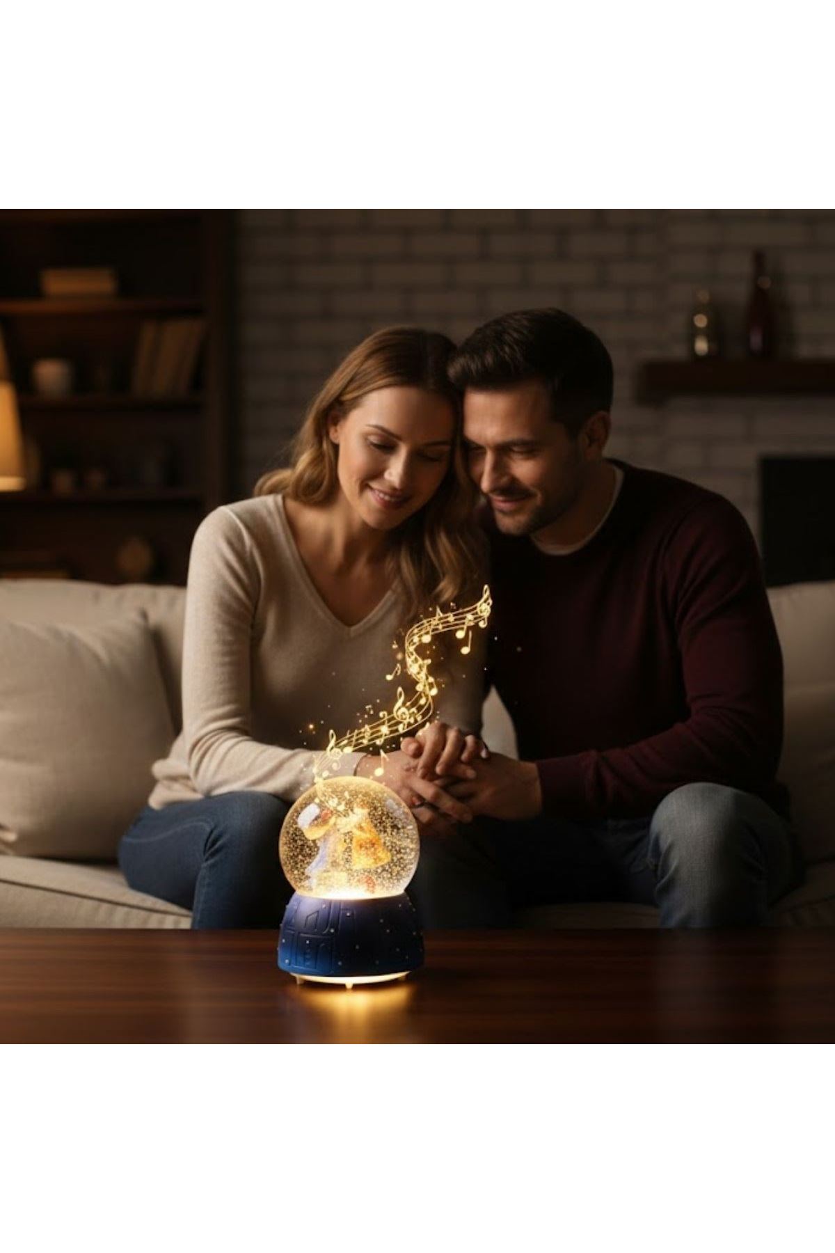 Pilli Işıklı Müzikli Kar Küresi–Valizli Sevgili Çift Figürlü Eğlenceli Masaüstü Biblo, LED Aydınlatmalı Dekoratif Hediyelik Kar Küresi