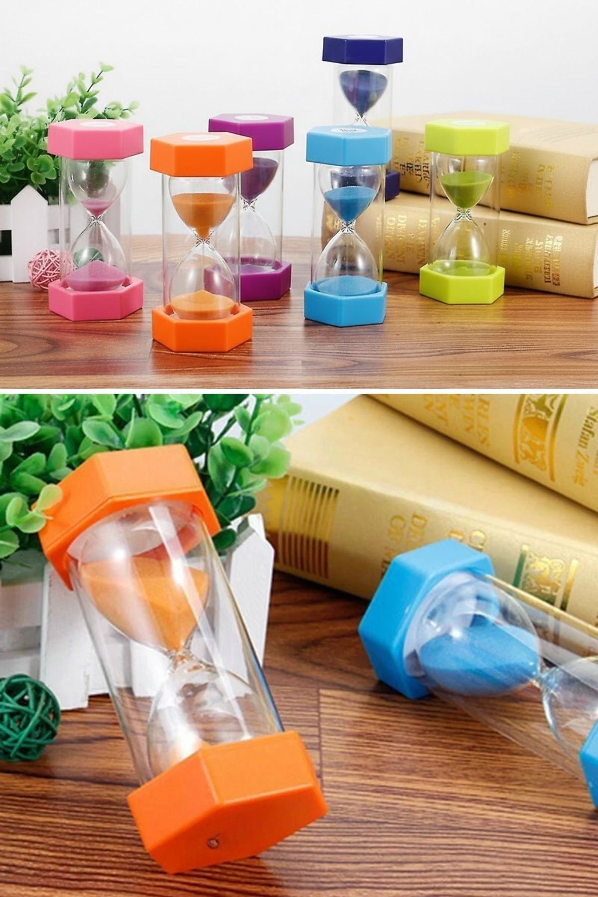 Renkli Cam Kum Saati – Dekoratif Masaüstü Zaman Ölçer, Estetik Ofis ve Ev Aksesuarı