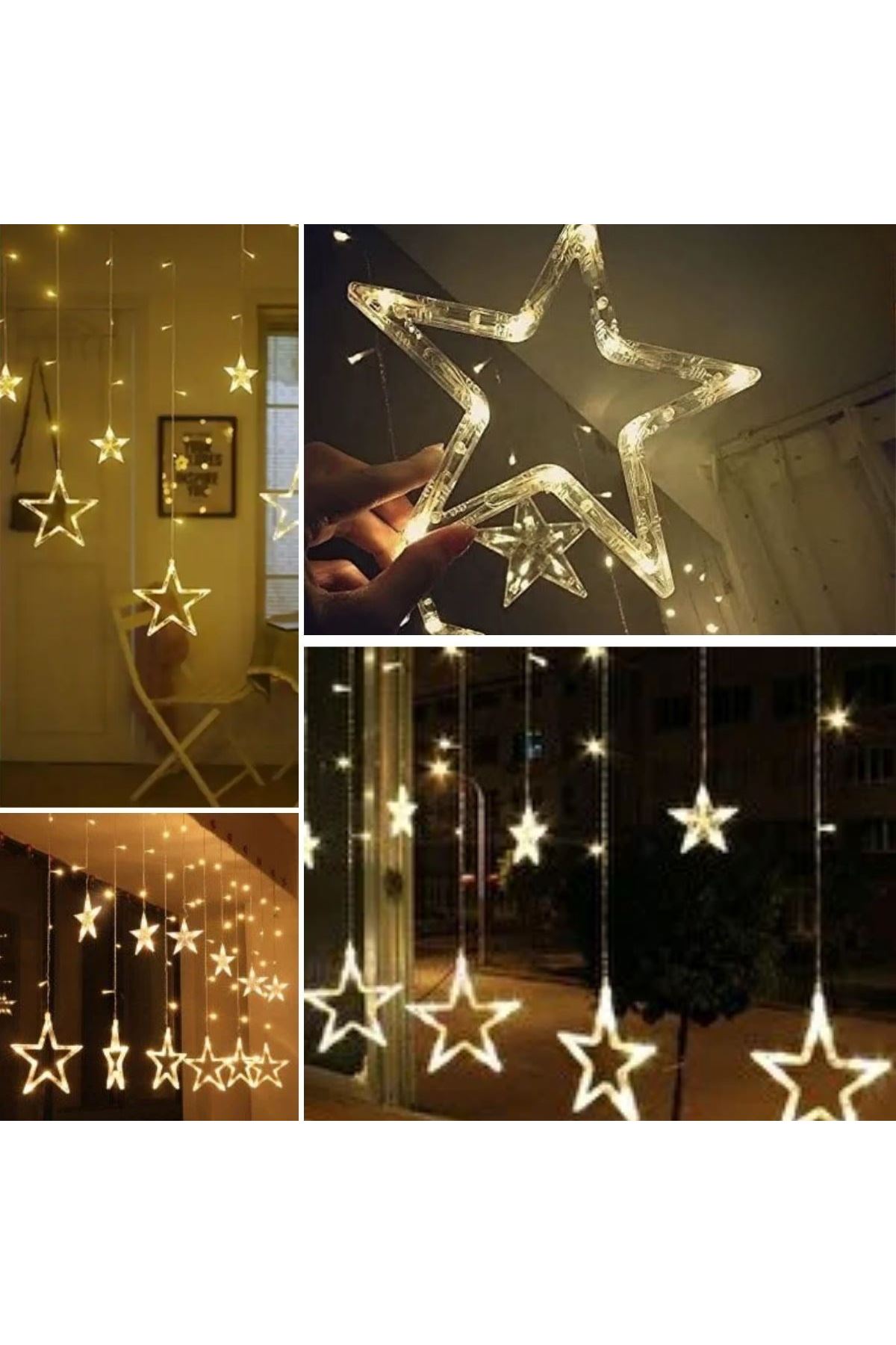 Kumandalı Yıldız Figürlü 12 Sarkıtlı 120 LED Uzaktan Kumandalı Dekor Işık – Masaüstü ve Ortam Aydınlatması