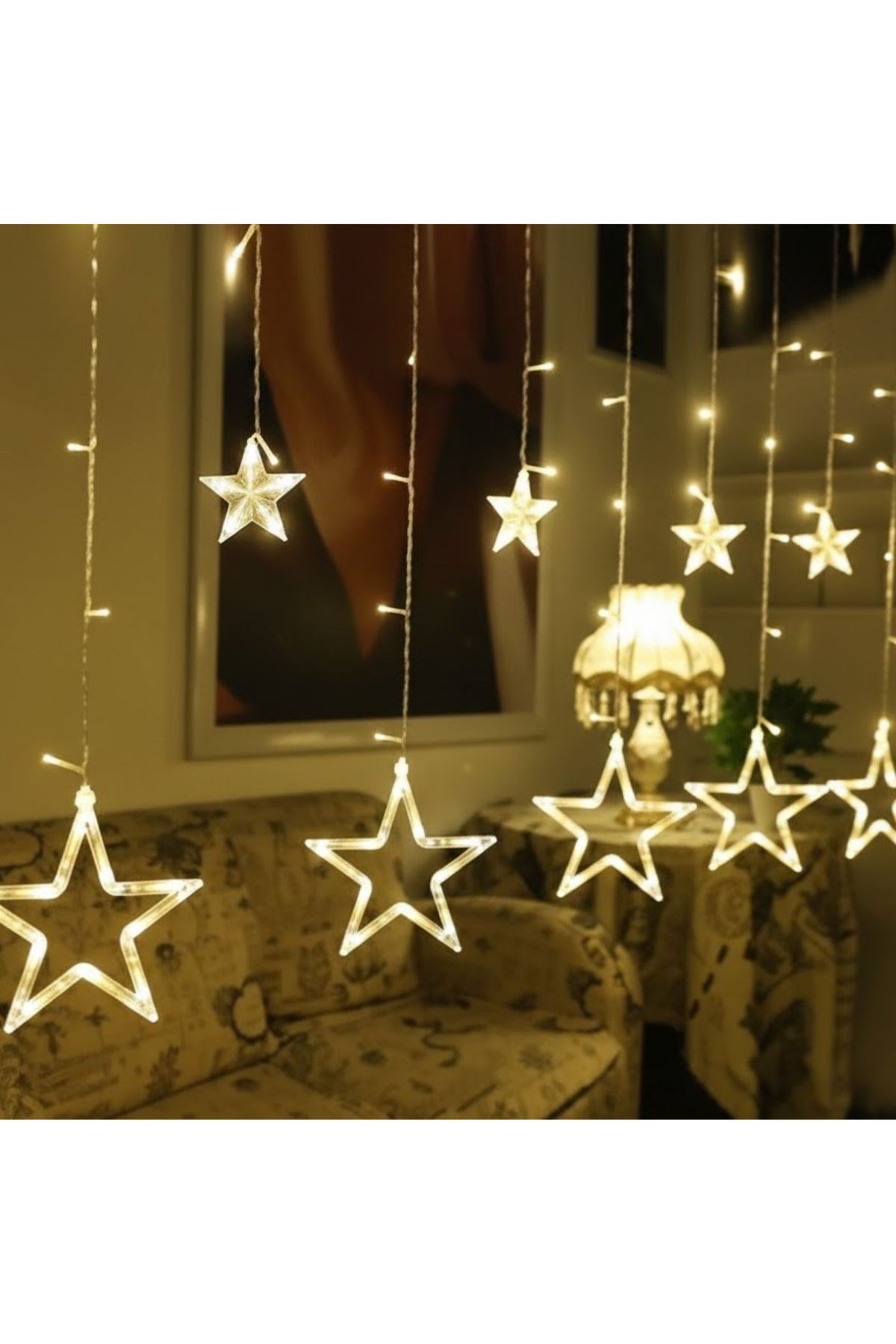 Kumandalı Yıldız Figürlü 12 Sarkıtlı 120 LED Uzaktan Kumandalı Dekor Işık – Masaüstü ve Ortam Aydınlatması