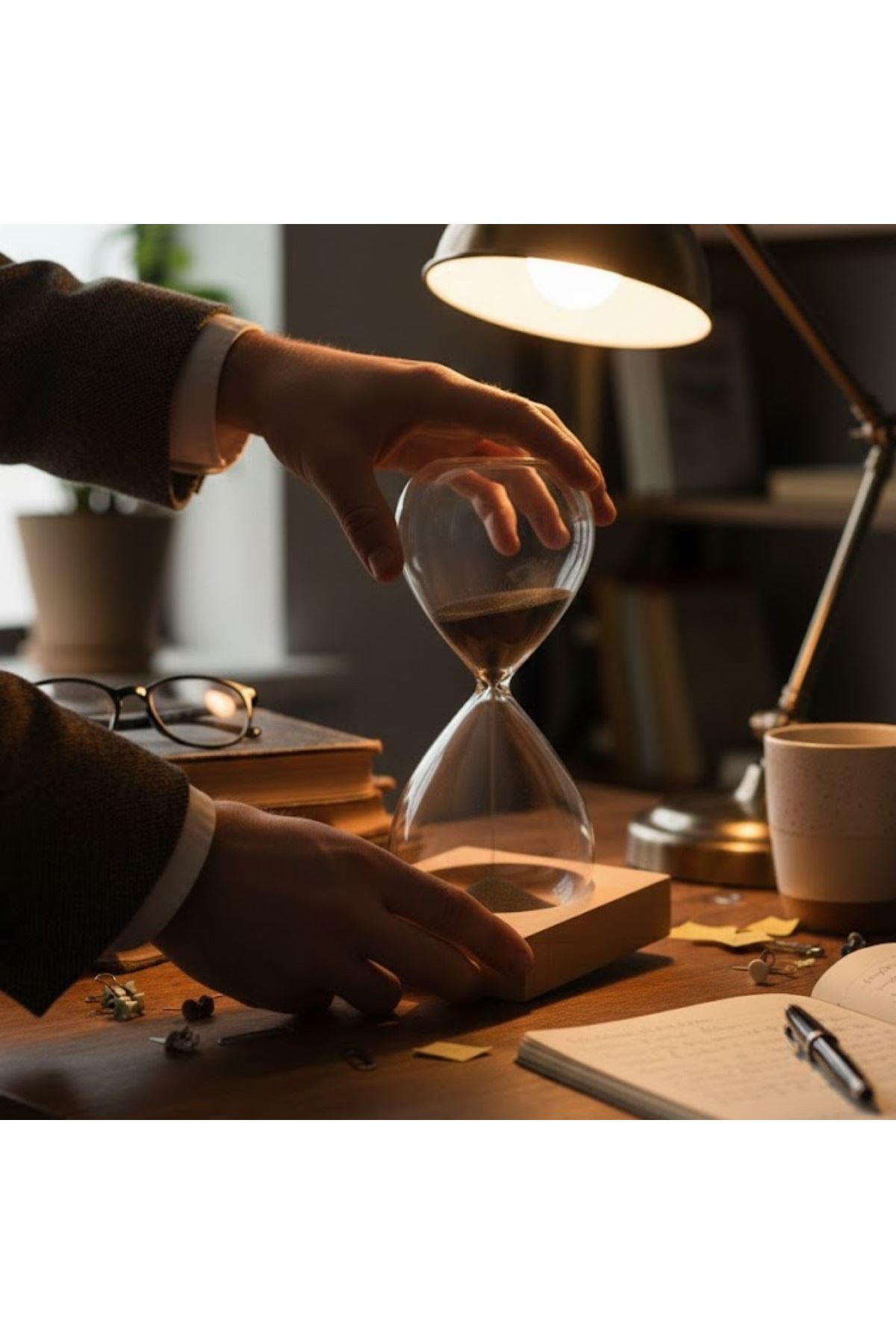 Mıknatıslı Cam Kum Saati – Dekoratif Metal Tabanlı, Manyetik Kum Akışlı Masaüstü Zaman Ölçer