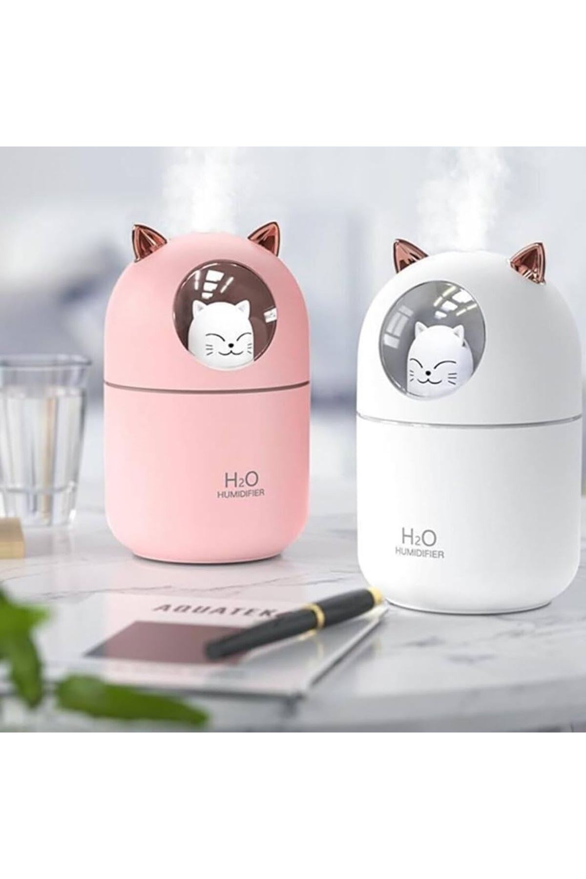 Kedicik Figürlü Hava Nemlendirici – Ultrasonik Soğuk Buhar Makinesi, LED Işıklı Masaüstü Oda Nemlendirici