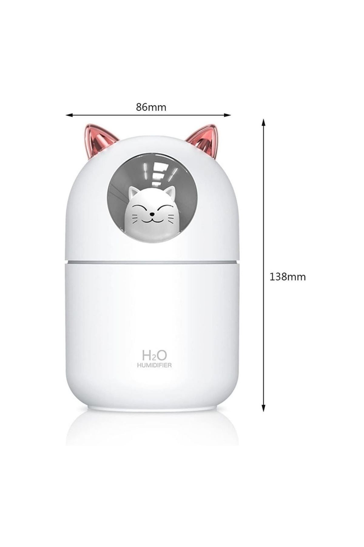 Kedicik Figürlü Hava Nemlendirici – Ultrasonik Soğuk Buhar Makinesi, LED Işıklı Masaüstü Oda Nemlendirici