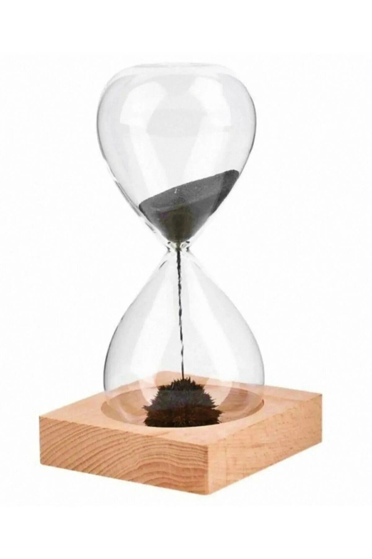 Mıknatıslı Cam Kum Saati – Dekoratif Metal Tabanlı, Manyetik Kum Akışlı Masaüstü Zaman Ölçer