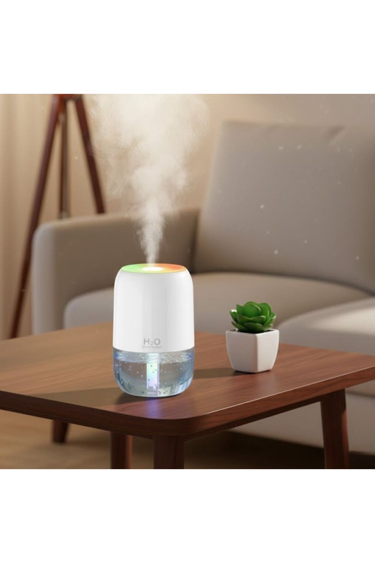 H2O Model Şeffaf Hazneli Hava Nemlendirici-Ultrasonik Soğuk Buhar Makinesi, LED Işıklı Masaüstü Oda Nemlendirici [TBL Dekor]