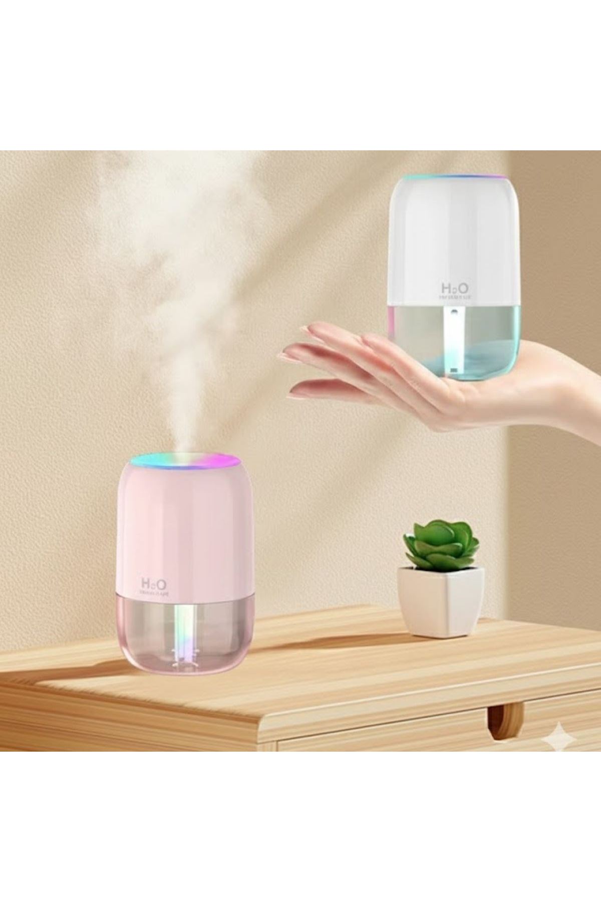 H2O Model Şeffaf Hazneli Hava Nemlendirici-Ultrasonik Soğuk Buhar Makinesi, LED Işıklı Masaüstü Oda Nemlendirici [TBL Dekor]