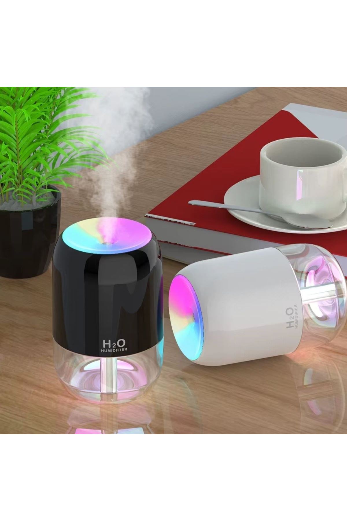 H2O Model Şeffaf Hazneli Hava Nemlendirici-Ultrasonik Soğuk Buhar Makinesi, LED Işıklı Masaüstü Oda Nemlendirici [TBL Dekor]