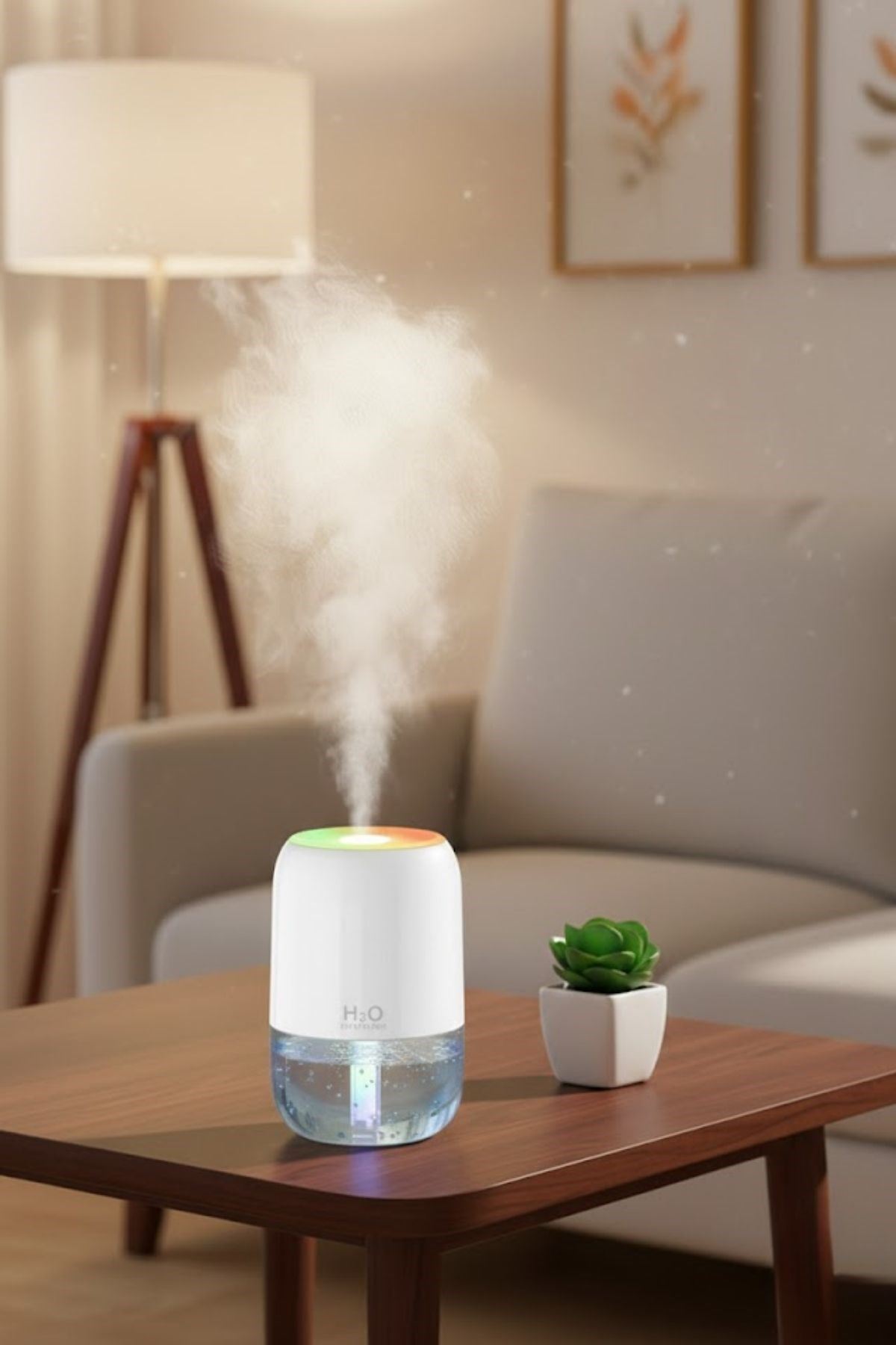 H2O Model Şeffaf Hazneli Hava Nemlendirici-Ultrasonik Soğuk Buhar Makinesi, LED Işıklı Masaüstü Oda Nemlendirici [TBL Dekor]