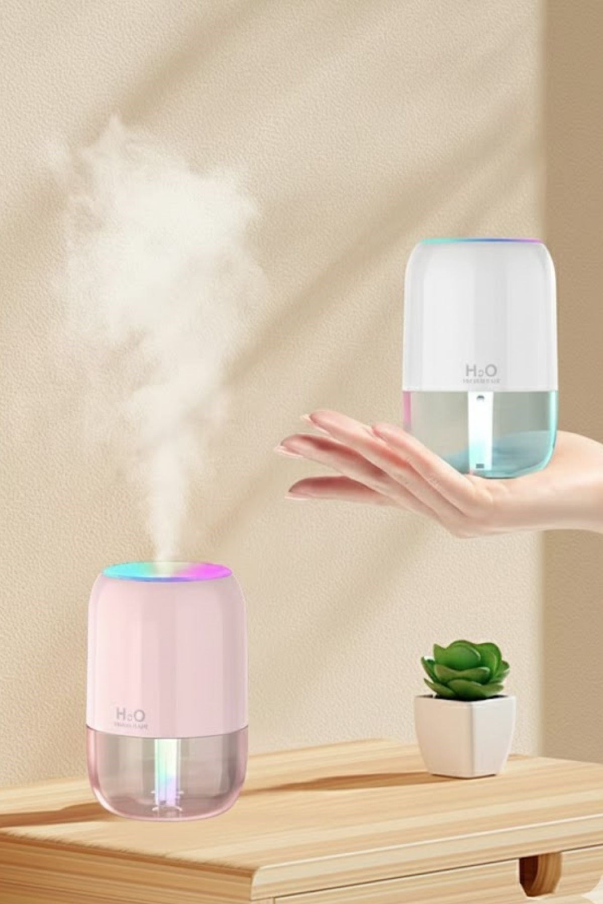 H2O Model Şeffaf Hazneli Hava Nemlendirici-Ultrasonik Soğuk Buhar Makinesi, LED Işıklı Masaüstü Oda Nemlendirici [TBL Dekor]