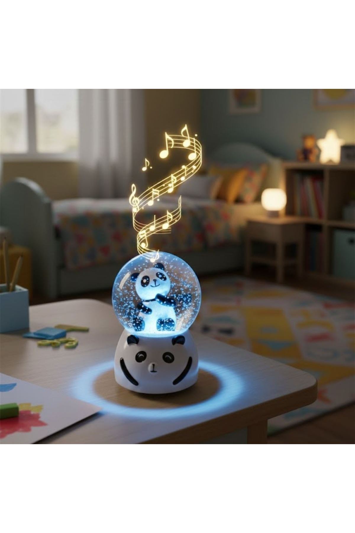 Pilli Işıklı Müzikli Kar Küresi–Sevimli Panda Figürlü Eğlenceli Masaüstü Biblo, LED Aydınlatmalı Dekoratif Hediyelik Kar Küresi