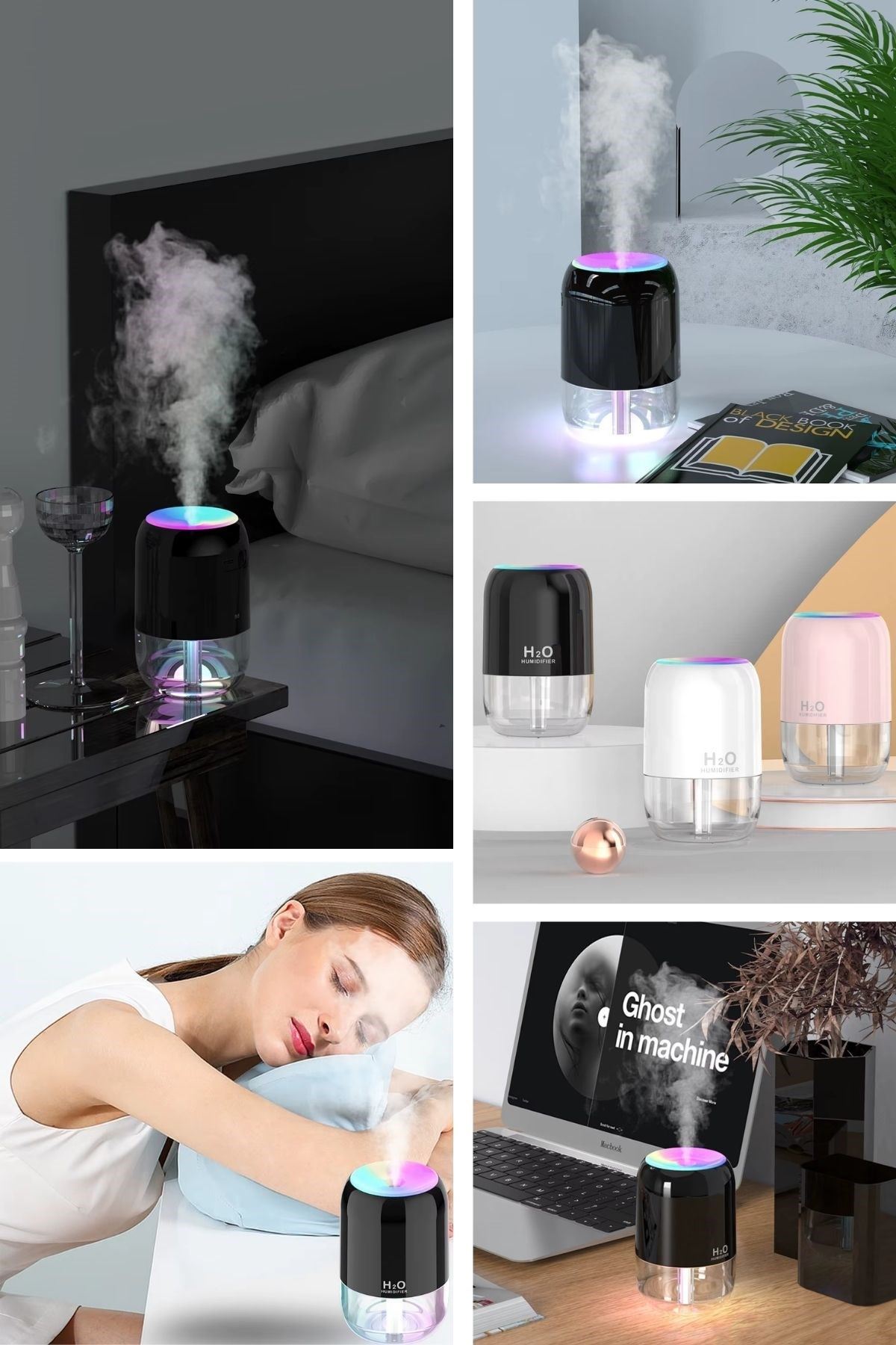 H2O Model Şeffaf Hazneli Hava Nemlendirici-Ultrasonik Soğuk Buhar Makinesi, LED Işıklı Masaüstü Oda Nemlendirici [TBL Dekor]