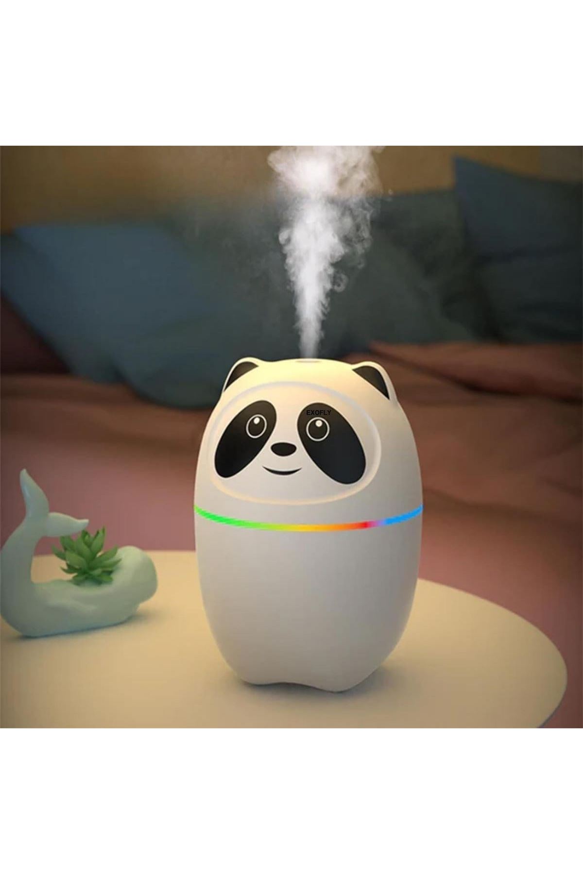 Sevimli Panda Figürlü Hava Nemlendirici – Ultrasonik Soğuk Buhar Makinesi, LED Işıklı Masaüstü Oda Nemlendirici