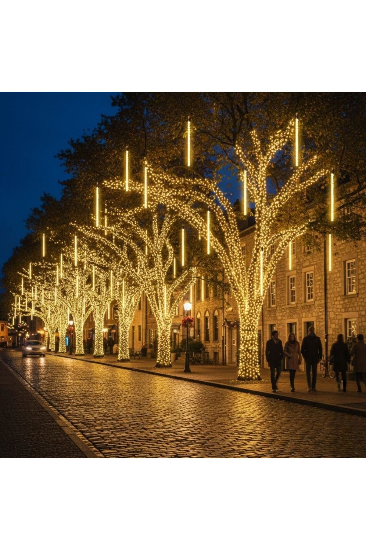 10'lu 45 cm Plastik Meteor LED USB 2M Kablo Sarı Renk Ağaç Işığı – Renk Değiştiren Asmalı Dekoratif Bahçe ve Dış Mekan Aydınlatması