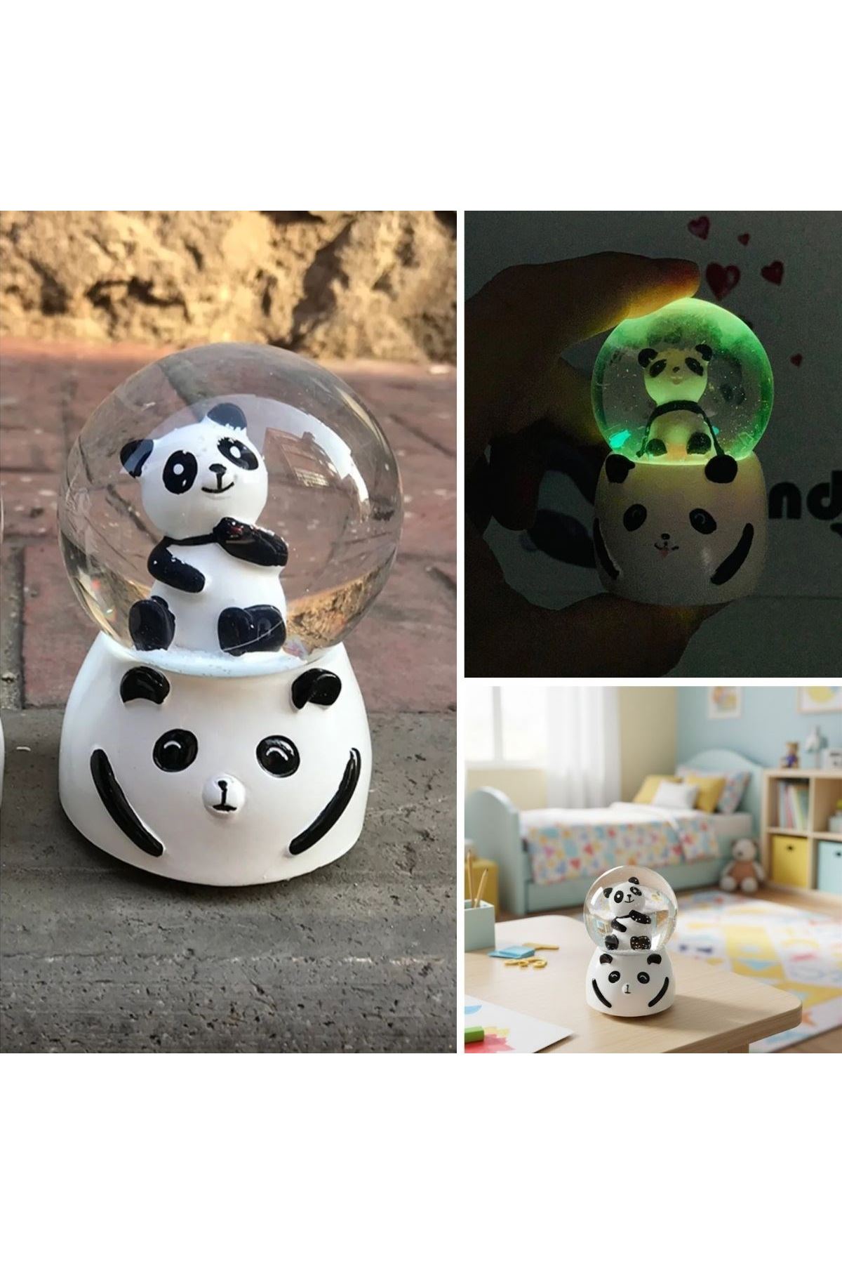 Pilli Işıklı Müzikli Kar Küresi–Sevimli Panda Figürlü Eğlenceli Masaüstü Biblo, LED Aydınlatmalı Dekoratif Hediyelik Kar Küresi