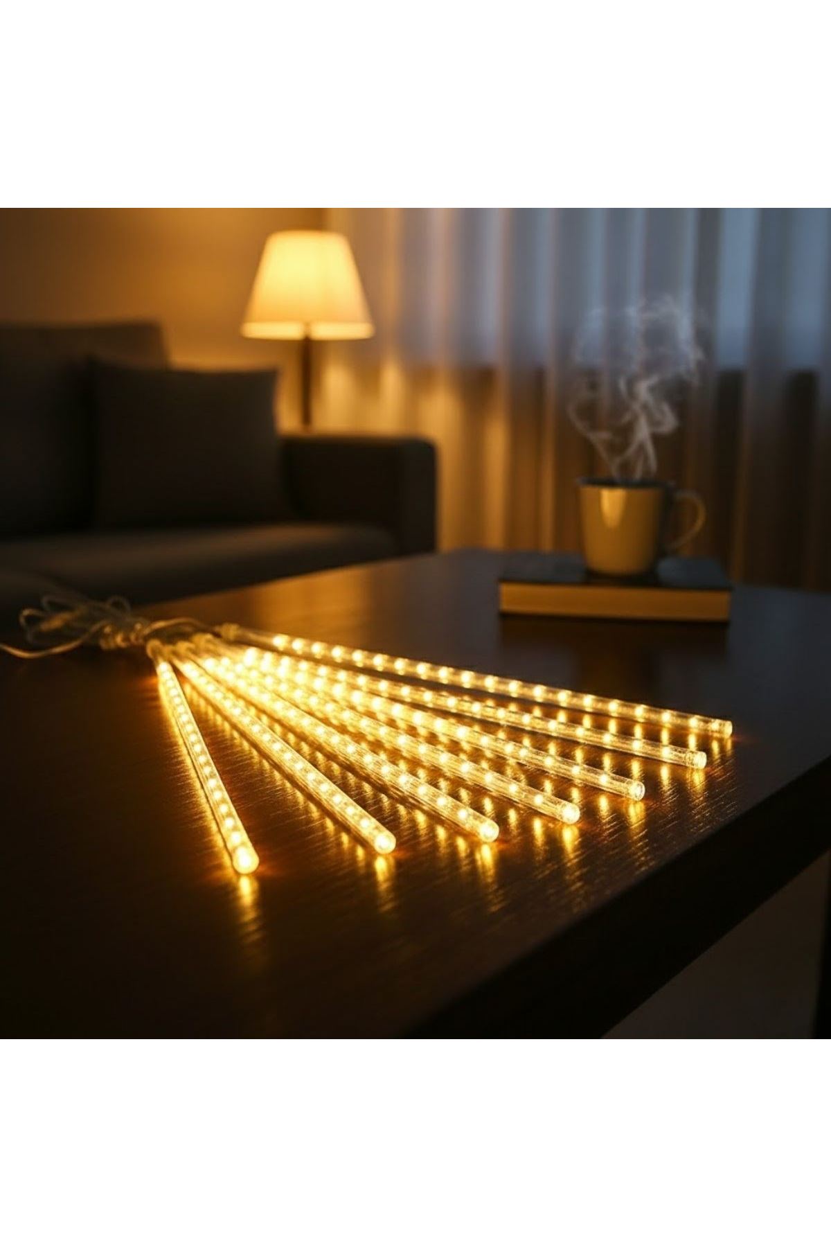 10'lu 45 cm Plastik Meteor LED USB 2M Kablo Sarı Renk Ağaç Işığı – Renk Değiştiren Asmalı Dekoratif Bahçe ve Dış Mekan Aydınlatması