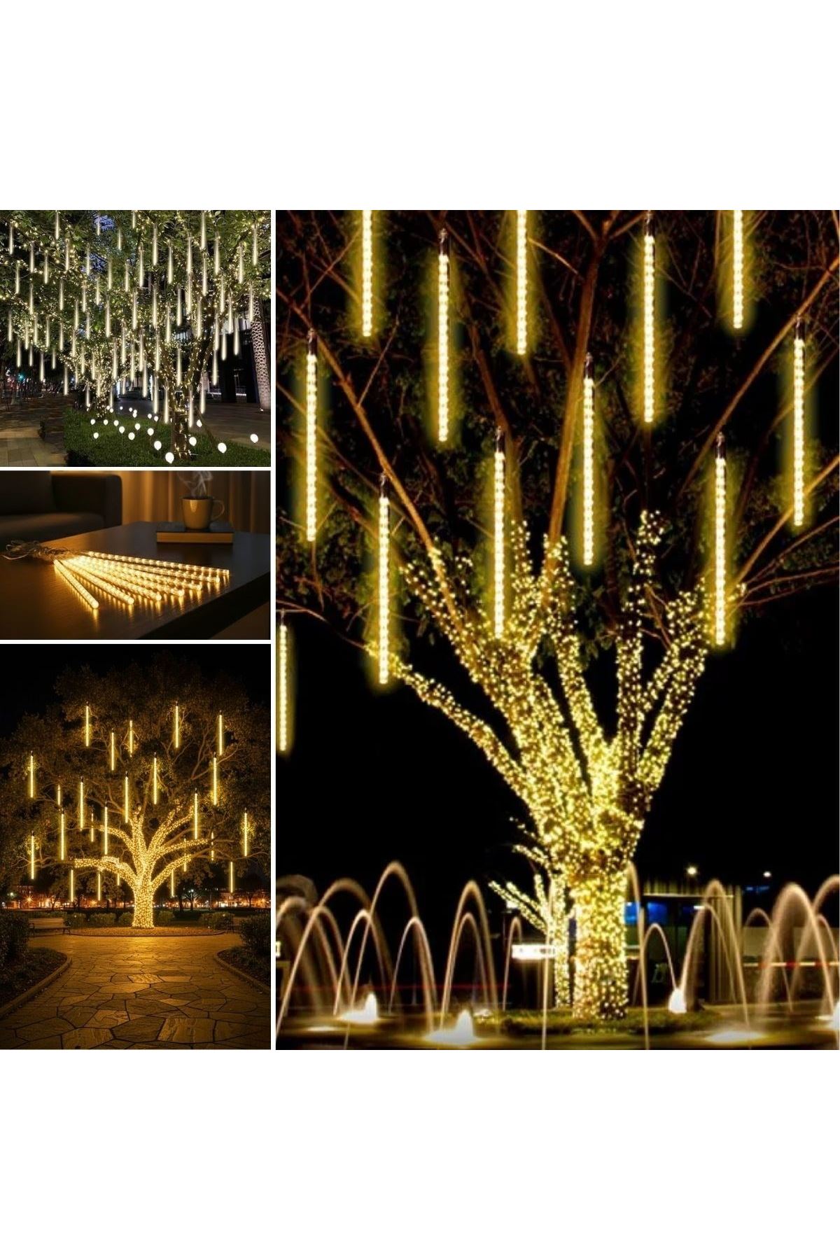 10'lu 45 cm Plastik Meteor LED USB 2M Kablo Sarı Renk Ağaç Işığı – Renk Değiştiren Asmalı Dekoratif Bahçe ve Dış Mekan Aydınlatması