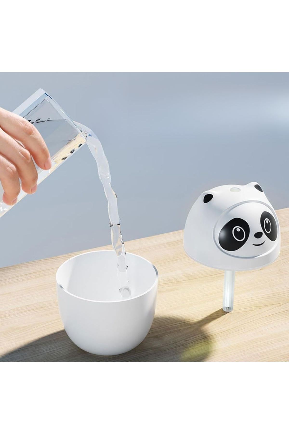 Sevimli Panda Figürlü Hava Nemlendirici – Ultrasonik Soğuk Buhar Makinesi, LED Işıklı Masaüstü Oda Nemlendirici