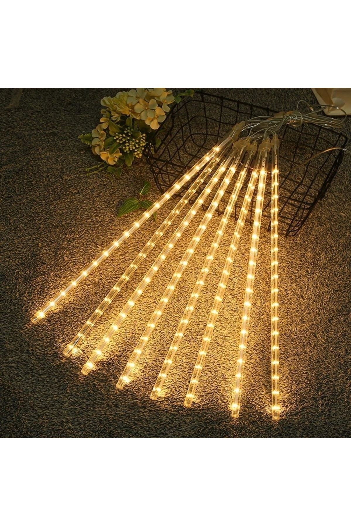 10'lu 45 cm Plastik Meteor LED USB 2M Kablo Sarı Renk Ağaç Işığı – Renk Değiştiren Asmalı Dekoratif Bahçe ve Dış Mekan Aydınlatması