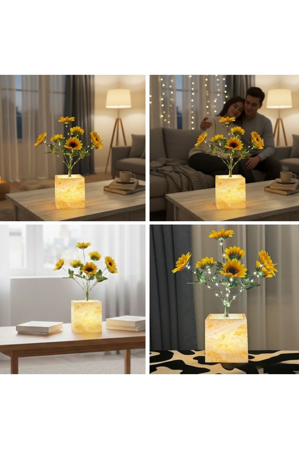 Işıklı Yapay Çiçek – Sarı Saksılı LED Dekoratif Bitki, Masaüstü ve Ev Ofis Aydınlatmalı Süs Bitkisi
