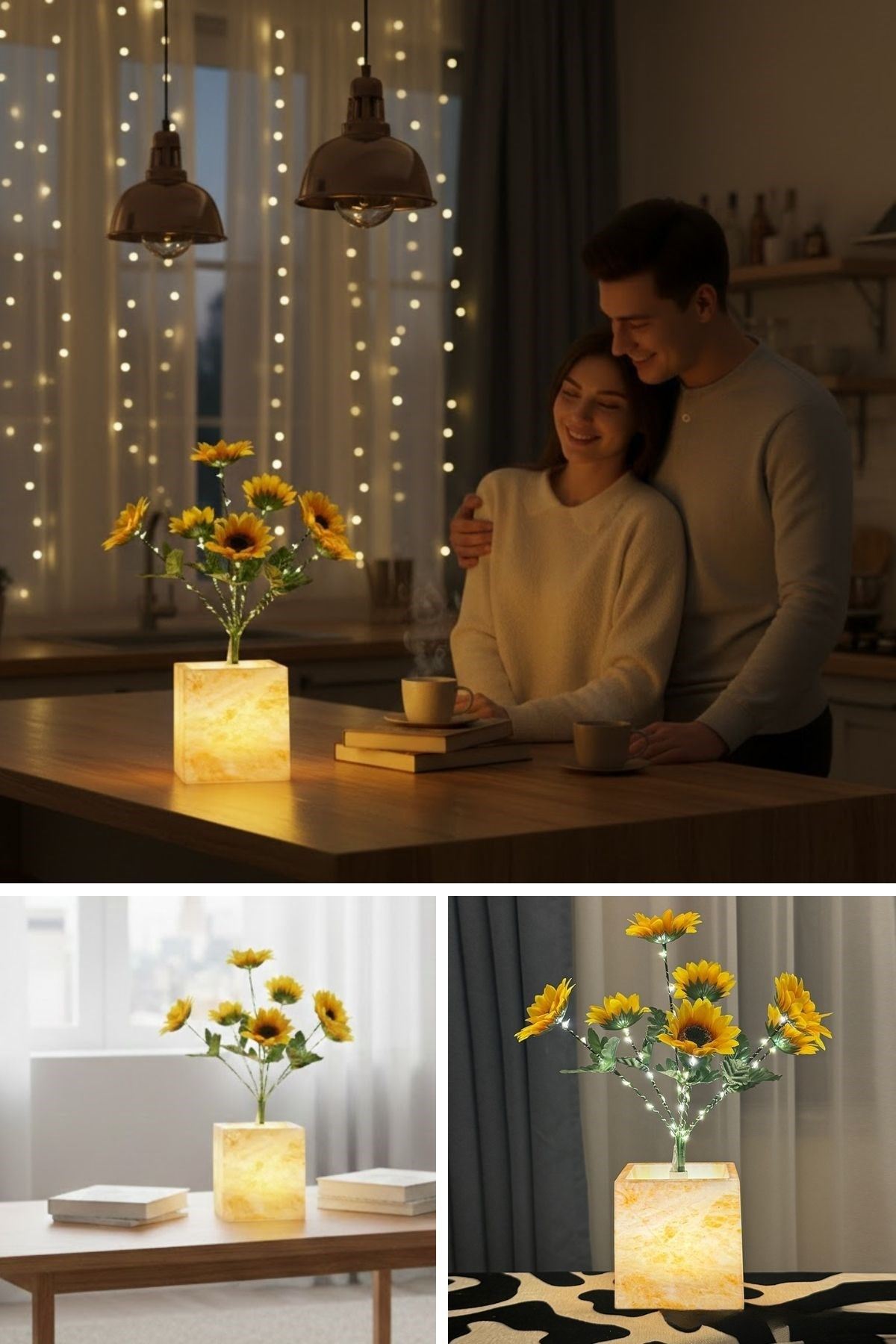 Işıklı Yapay Çiçek – Sarı Saksılı LED Dekoratif Bitki, Masaüstü ve Ev Ofis Aydınlatmalı Süs Bitkisi