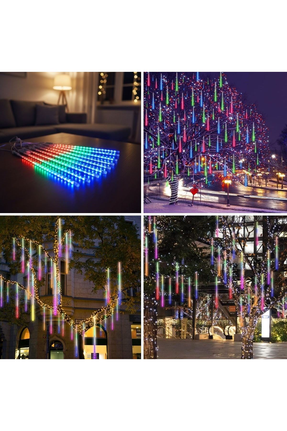 10'lu 45 CM Uzunluğunda Plastik Meteor 2m Kablo LED USB RGB Ağaç Işığı – Renk Değiştiren Asmalı Dekoratif Bahçe ve Dış Mekan Aydınlatması