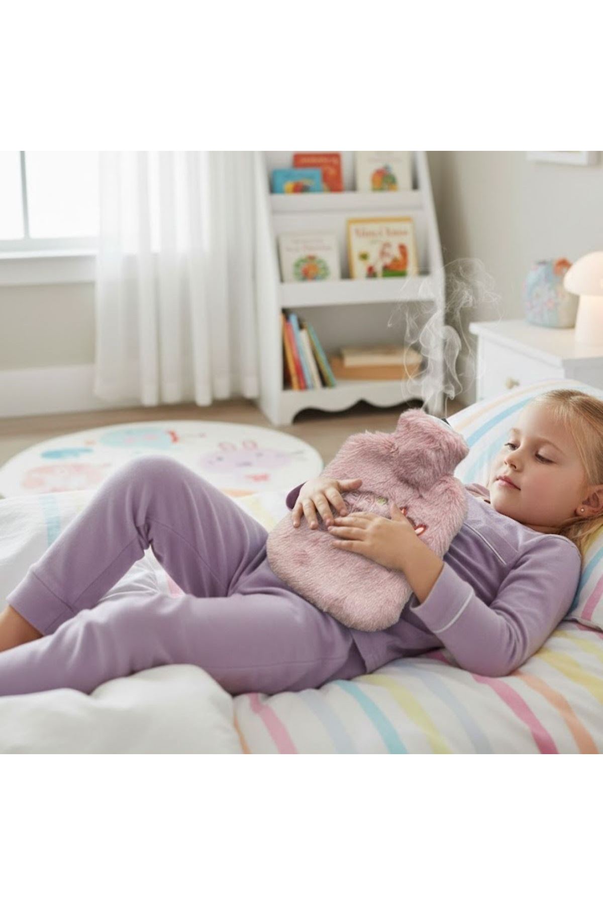 Mutlu Robot Hayvan Figürlü Pembe Peluş Sıcak Su Torbası 1 Lt – Yumuşak Kılıf, Uzun Süre Sıcak Tutan Termal Su Torbası