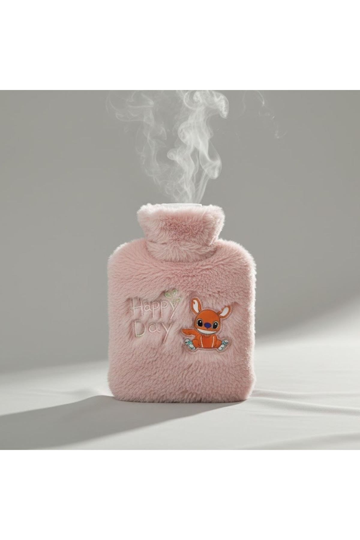 Mutlu Robot Hayvan Figürlü Pembe Peluş Sıcak Su Torbası 1 Lt – Yumuşak Kılıf, Uzun Süre Sıcak Tutan Termal Su Torbası