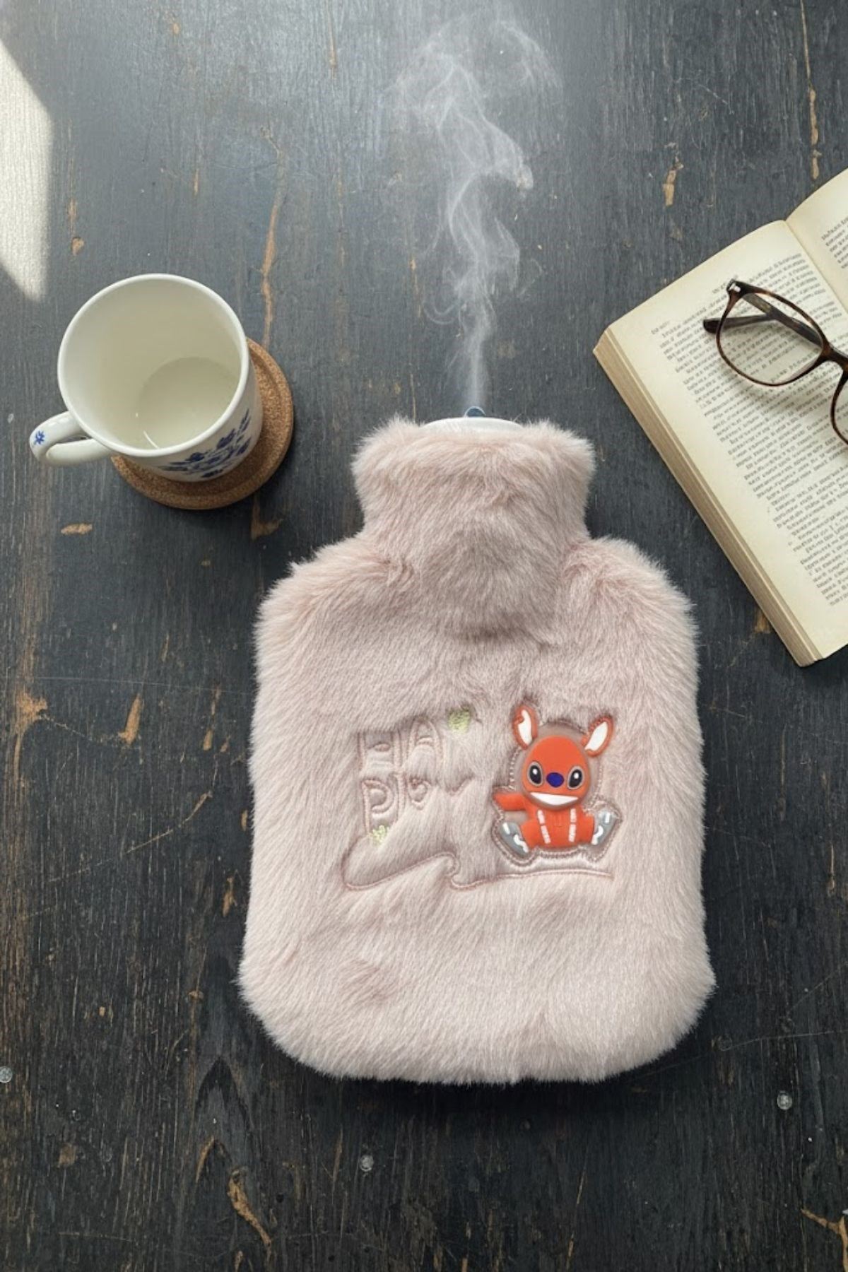 Mutlu Robot Hayvan Figürlü Pembe Peluş Sıcak Su Torbası 1 Lt – Yumuşak Kılıf, Uzun Süre Sıcak Tutan Termal Su Torbası