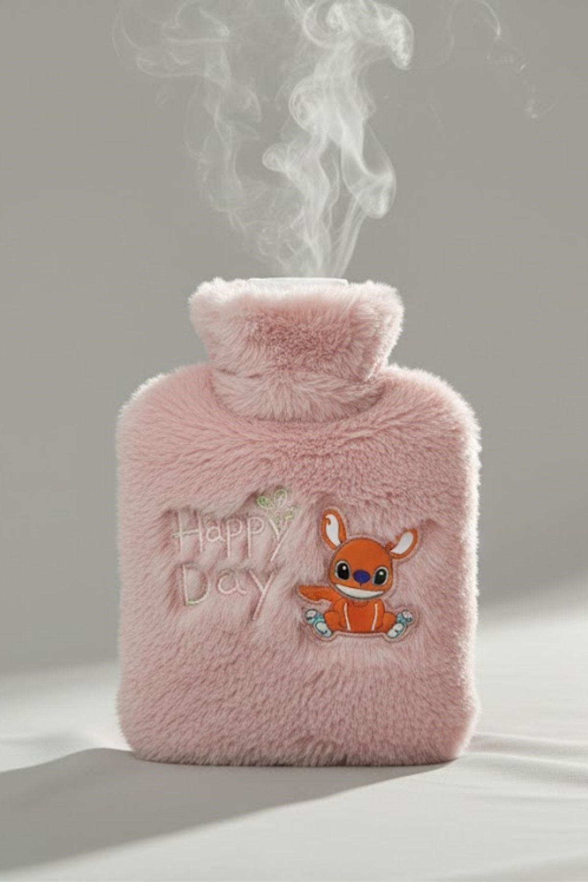 Mutlu Robot Hayvan Figürlü Pembe Peluş Sıcak Su Torbası 1 Lt – Yumuşak Kılıf, Uzun Süre Sıcak Tutan Termal Su Torbası