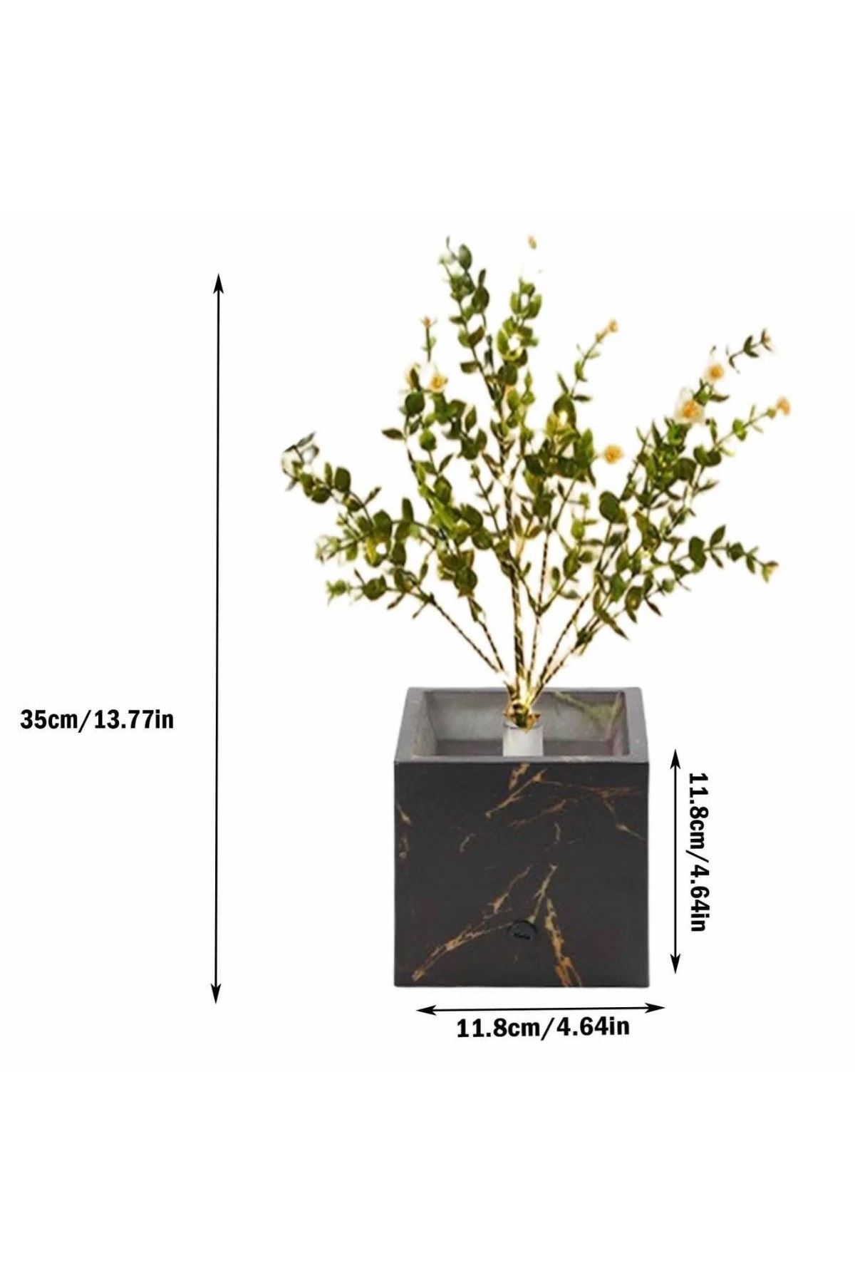 Işıklı Yapay Çiçek – Siyah Saksılı LED Dekoratif Bitki, Masaüstü ve Ev Ofis Aydınlatmalı Süs Bitkisi
