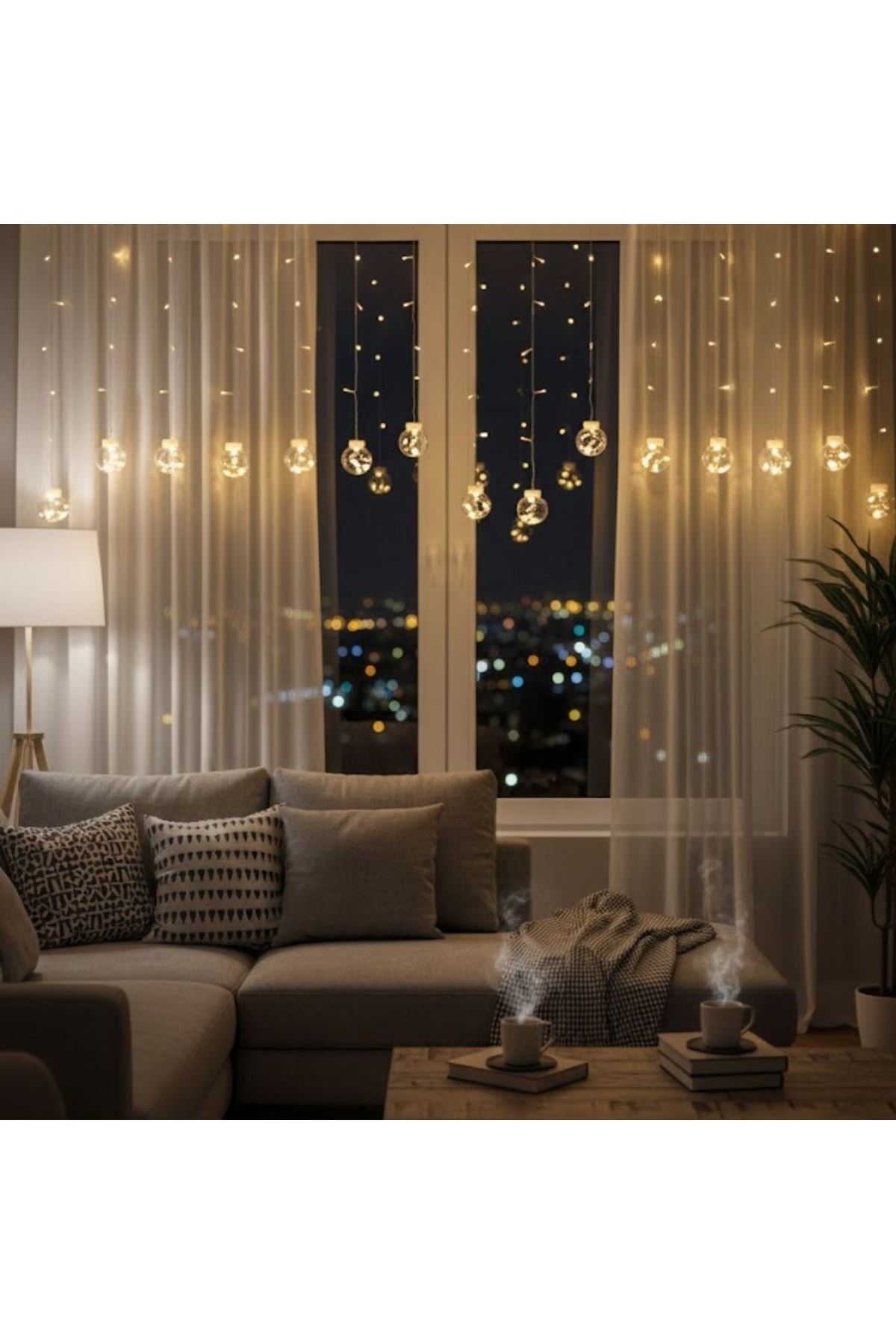 10 Sarkıtlı Kumandalı Dekoratif Top İçi Mini Toplu LED Günışığı Rengi Dekoratif Aydınlatma