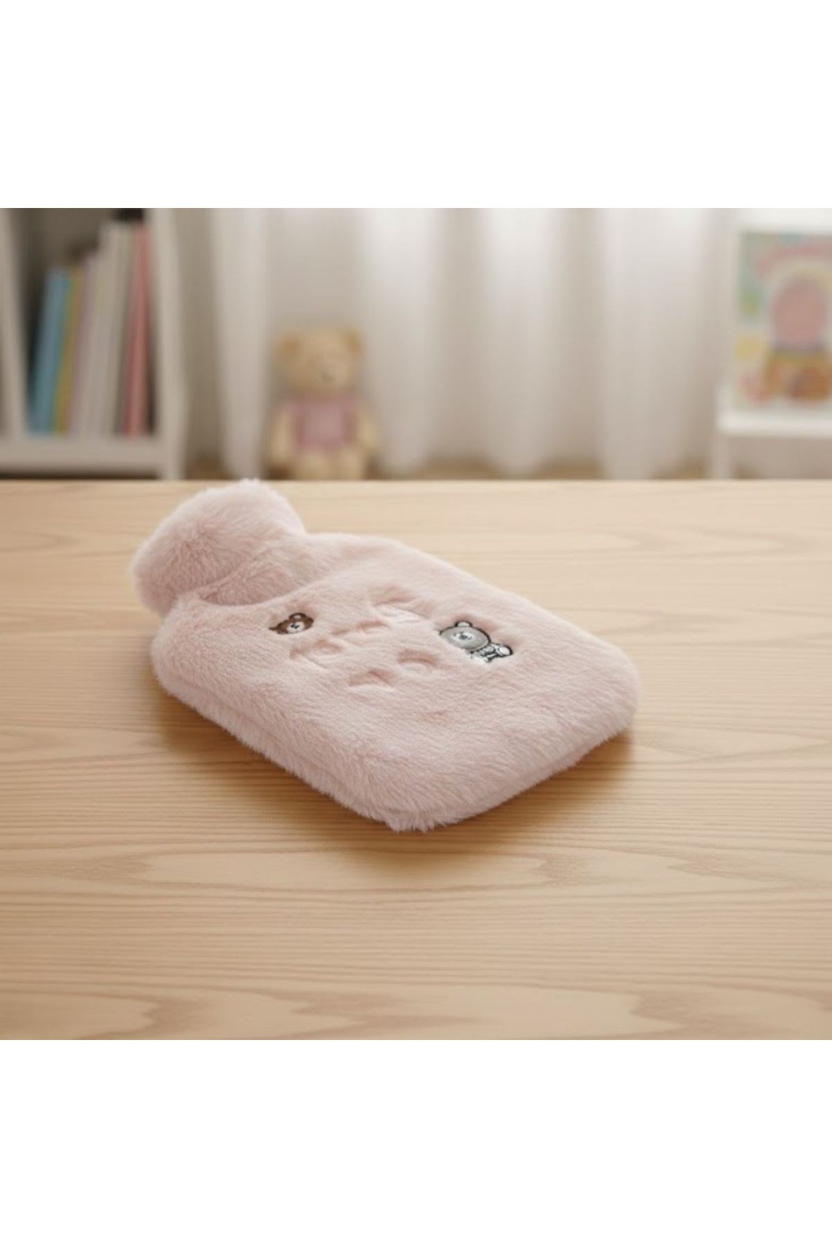 Işıklı Ayıcıklı Figürlü Pembe Peluş Sıcak Su Torbası 1 Lt – Yumuşak Kılıf, Uzun Süre Sıcak Tutan Termal Su Torbası
