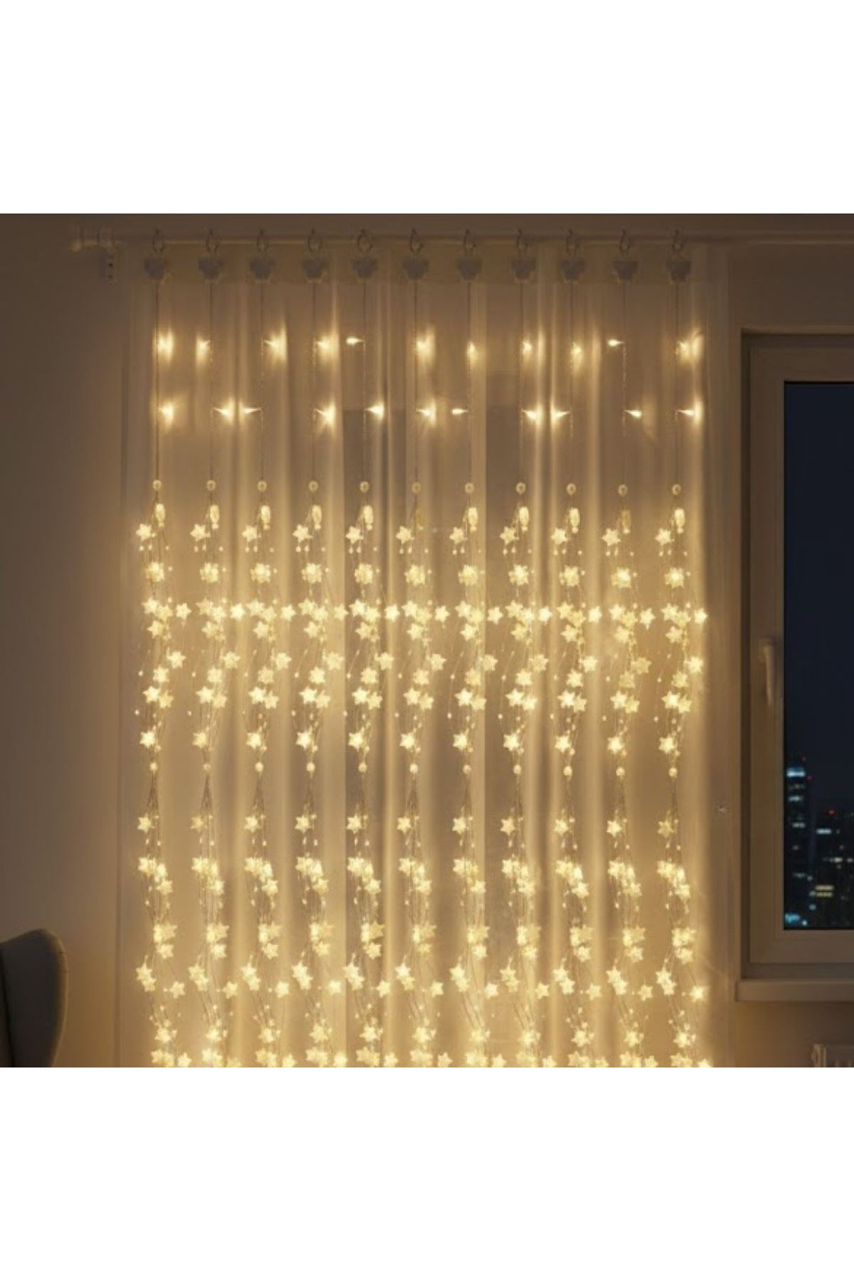 Saçaklı 3*3 Metre Yıldız Boncuklu Dekor Led USB Ev, Oda ve Organizasyon Dekoru hakkında ürün açıklaması